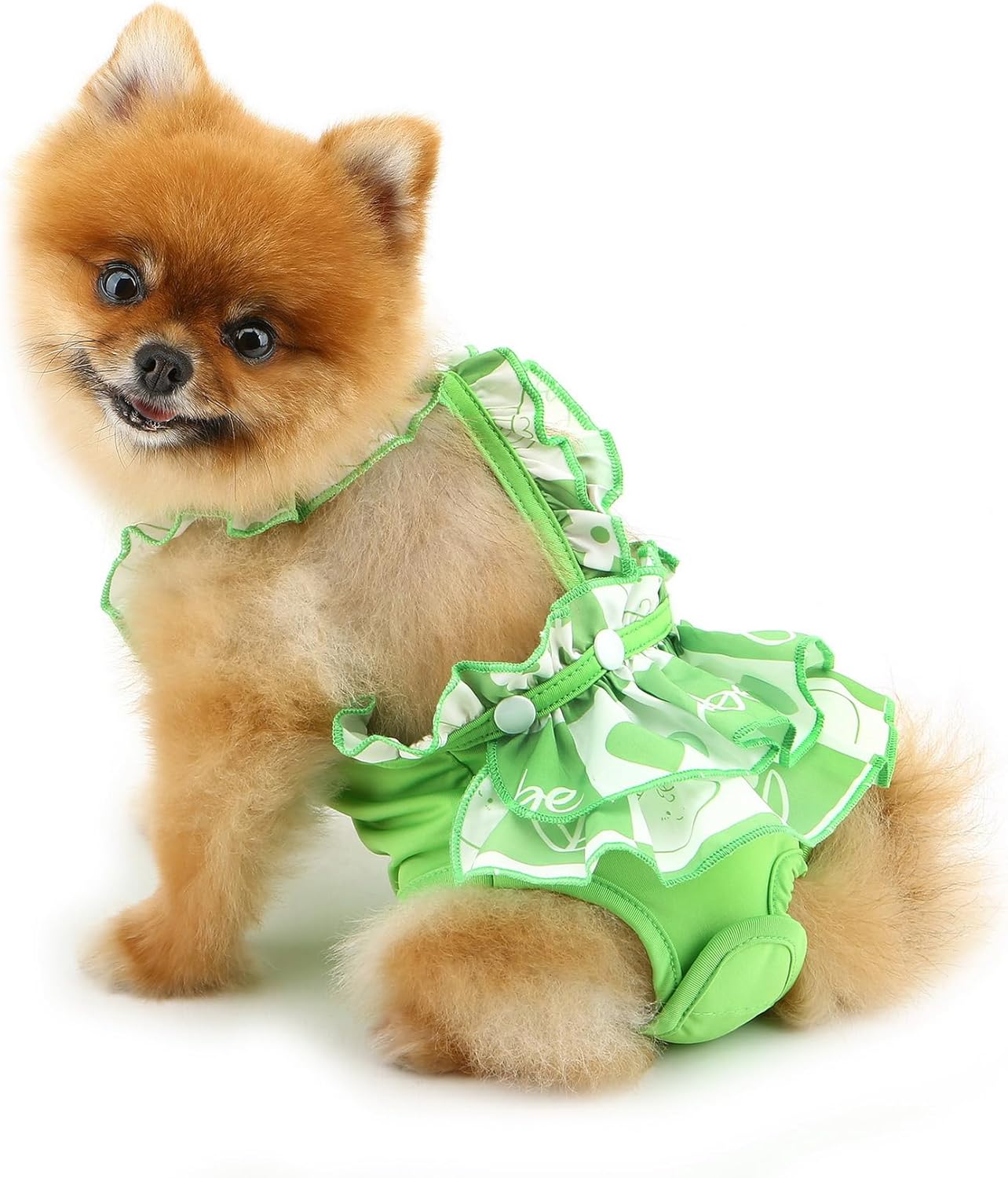 Female Dog Diapers with Suspenders Detachable Reusable Washable Puppy Sanitary Pantie Plaid Pet Period Panties Soft Doggie Underwear Jumpsuits in Heat Cycle Period,Green,L