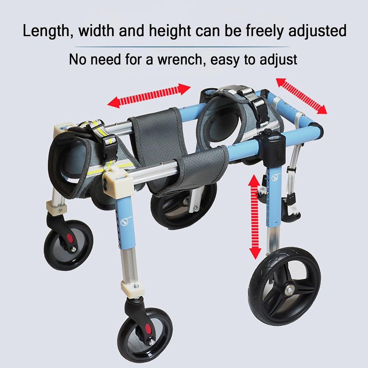 4 Wheel Dog Wheel Chair Leg Brace Adjustable, Back Leg Dog Wheelchair, Dog Wheel Chair for Front Legs, Full Support Mobility Aid for Dog Hip Support for Mall Medium Large Pet(Blue,XL)