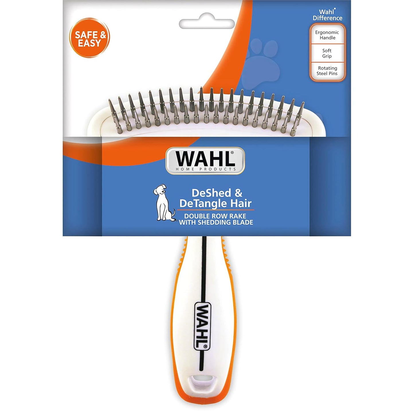 Wahl 2-in-1 Combination Double Row Pet Rake with Hair Shedding Blade for Dog or Cat Fur by The Brand Used by Professionals – Model 858424