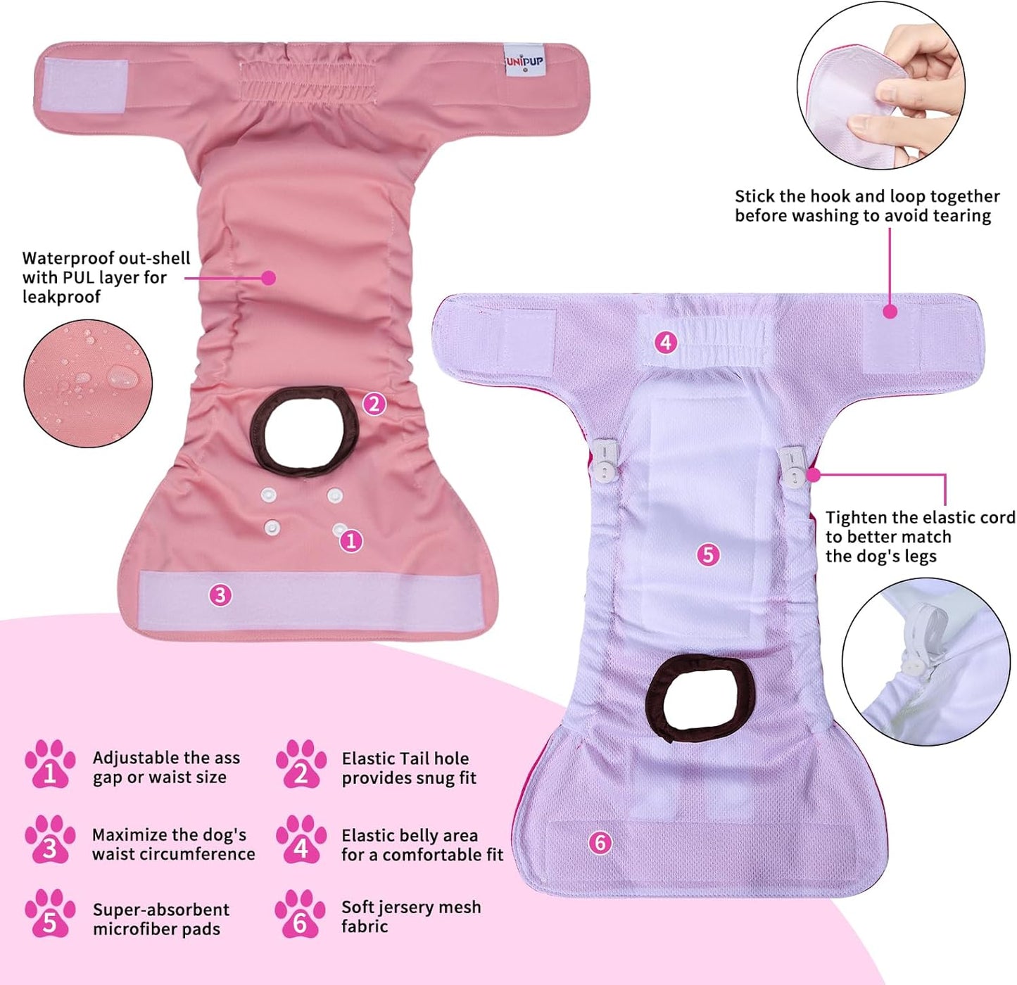 Reusable Female Dog Diapers Period Panties Washable Puppy Pee Pads with Adjustable Strap for Small Dogs in Heat and Incontinence