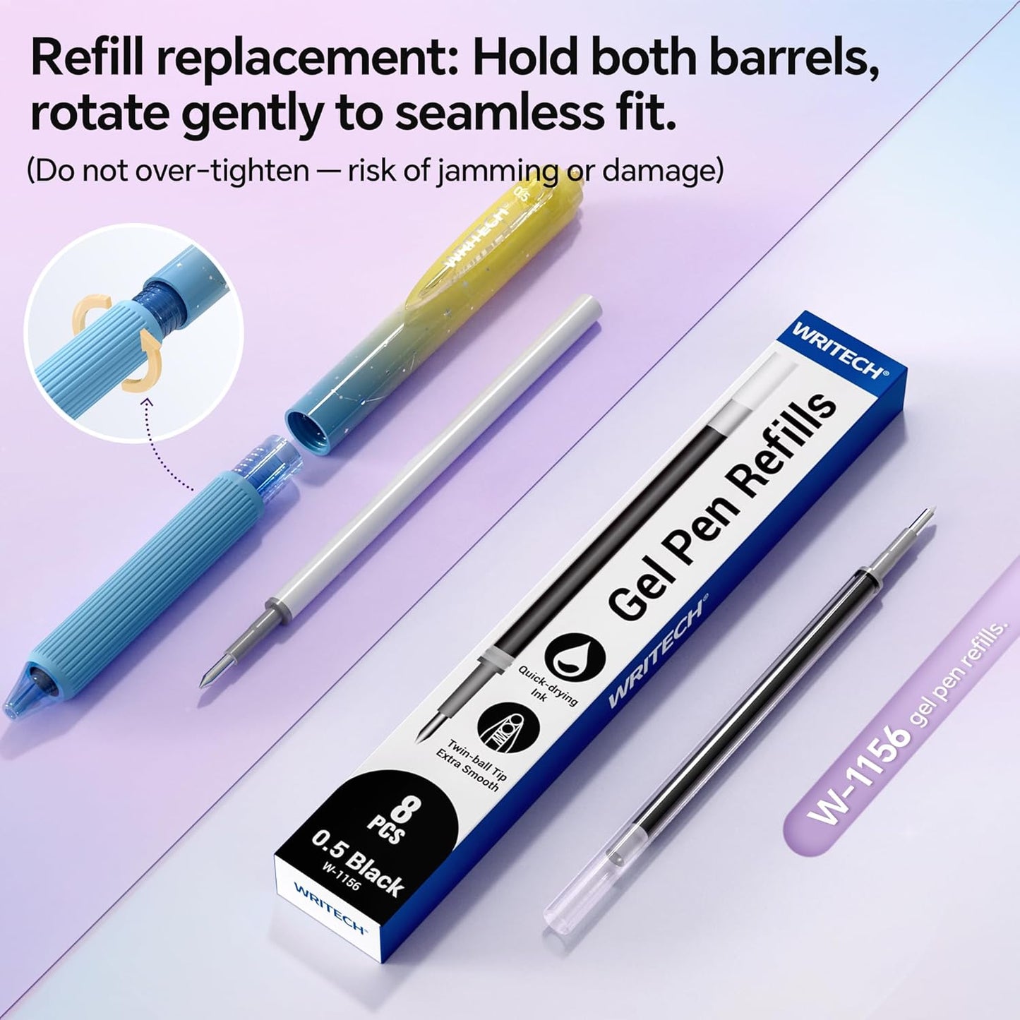 WRITECH Gel Pens Fine Point: Nebula Pen Set 0.7mm Black Ink Retractable 6ct Smooth Writing with Aesthetic Gradient Color Barrel for Journaling Note Taking Silent Click No Smear