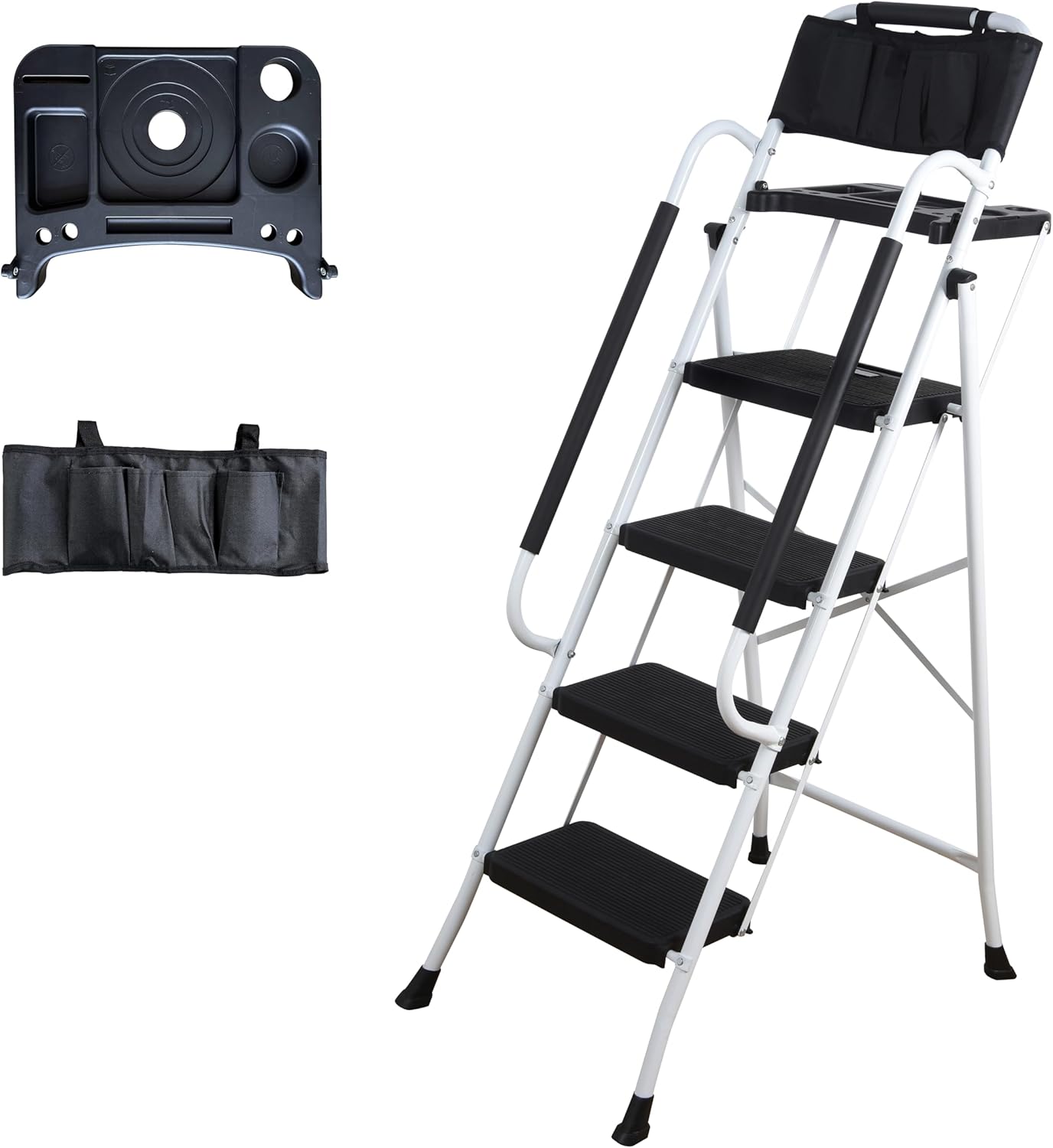 LEADALLWAY 4 Step Ladder with Handrails (Include Tool Tray+Bag) 330lbs Capacity