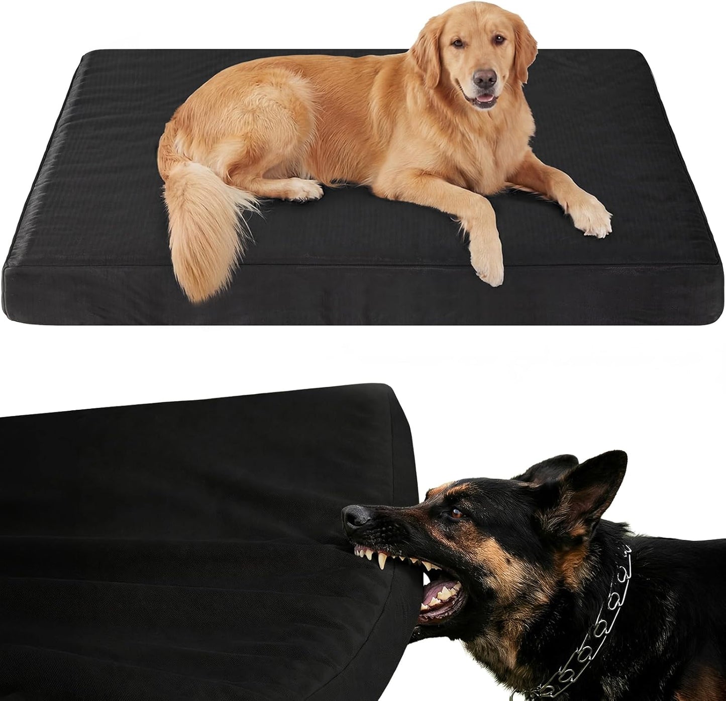 RRPETHOME 3" Chew Proof Indestructible Dog Bed for Large Aggressive Chewers,Durable Tough Fabir Chew Resistant Crate Dog beds for Large Dog & Puppy,Orthopedic Egg Foam Kennel Mat Pad Black 36x27x3