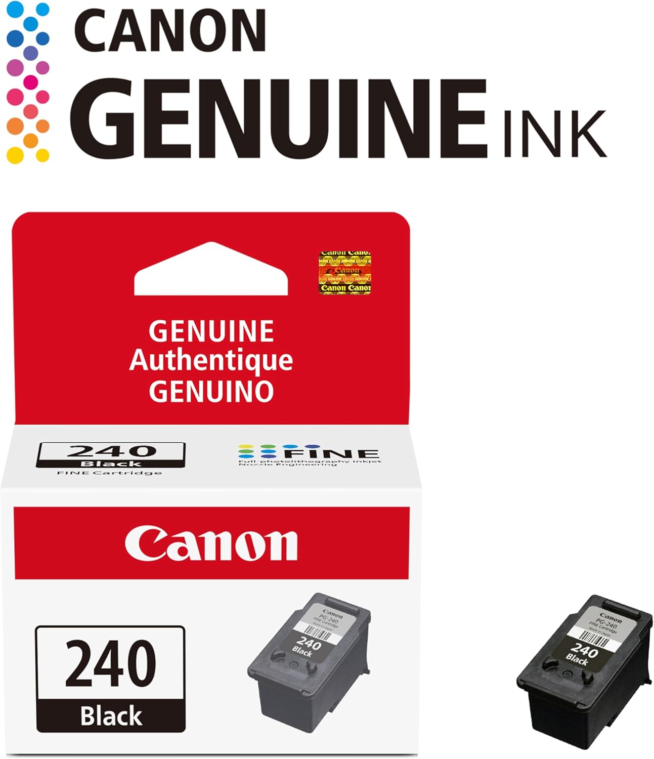 Canon PG-240 Genuine Black Ink Cartridge, Compatible with MG2120/3120/4120, MX512/432/472/372/392/522/532/452, MG2220/3220/4220/3520/3620, TS5120