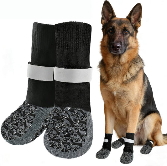 Dog Socks to Prevent Licking Paws, Anti Slip Dog Boots & Paw Protectors for Hardwood Floors, Toe Grips for Small Medium Large Senior Dogs, Dog Shoes for Hot/Cold Pavement(Black Bone,L)
