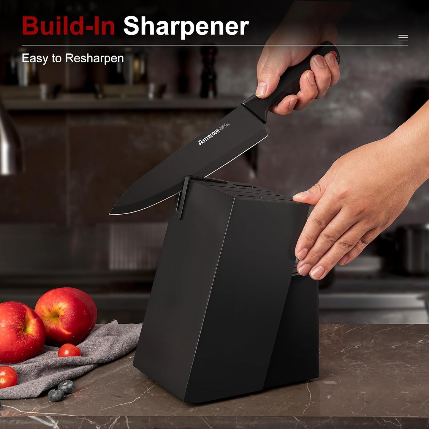 Knife Set, Astercook 15 Pieces Knife Sets for Kitchen with Block, Dishwasher Safe Kitchen Knife Set with Built in Sharpener Block, German Stainless Steel Knife Block Set, Valentine's Gift