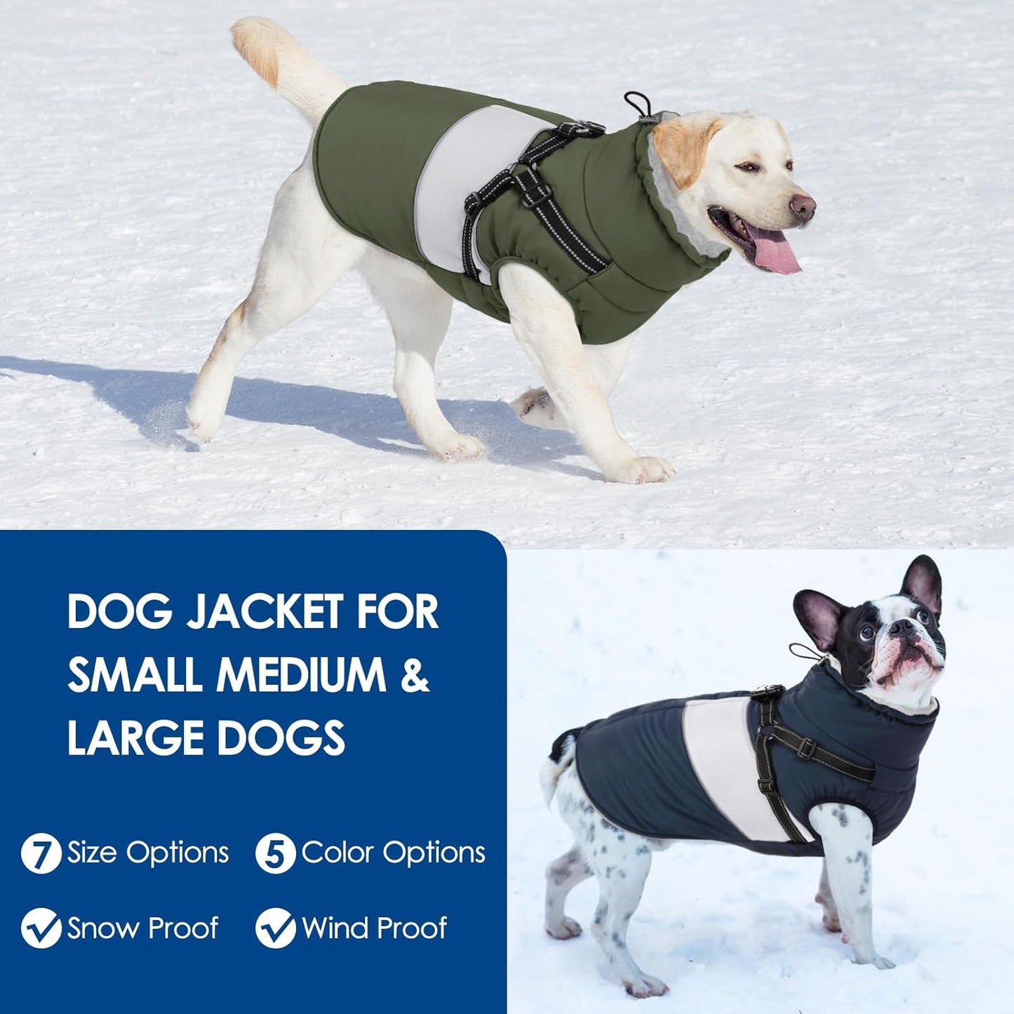 KOESON Dog Coat, Windproof Dog Winter Coat with Harness Built in for Extra Large Dogs, Waterproof Reflective Pet Snow Jacket with Warm Fleece Lining for German Shepherd, Labrador Retriever