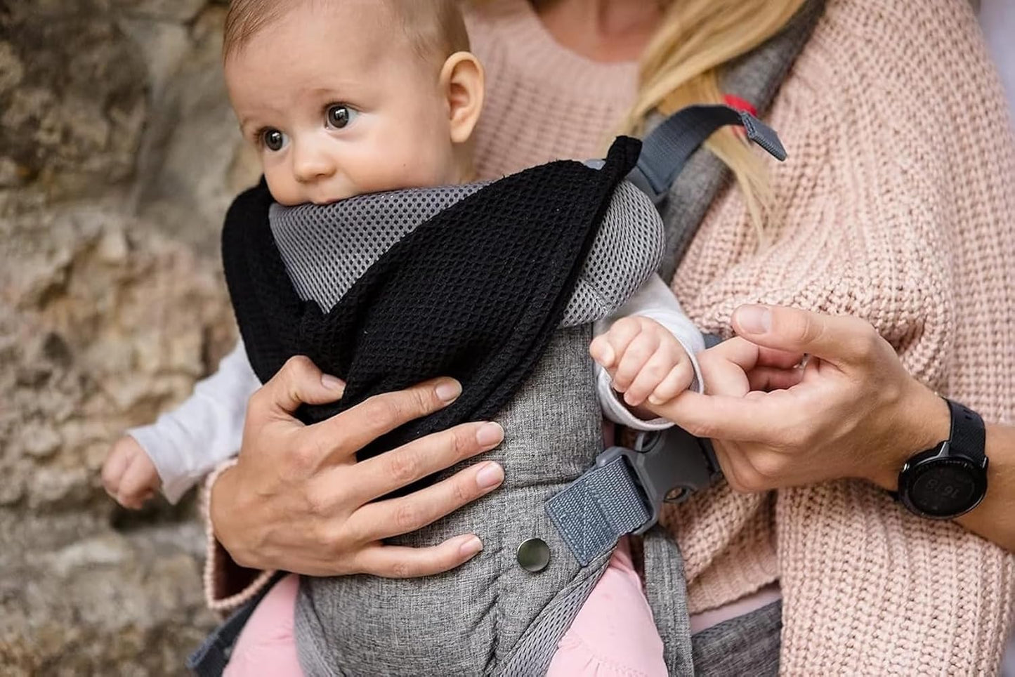YOU+ME 4-in-1 Baby Carrier Newborn to Toddler 8-32 lbs - All-Position, Hip-Healthy Newborn Carrier, Adjustable Baby Carriers with Breathable 3D Mesh Panels & 2-in-1 Snap-On Bib (Black)