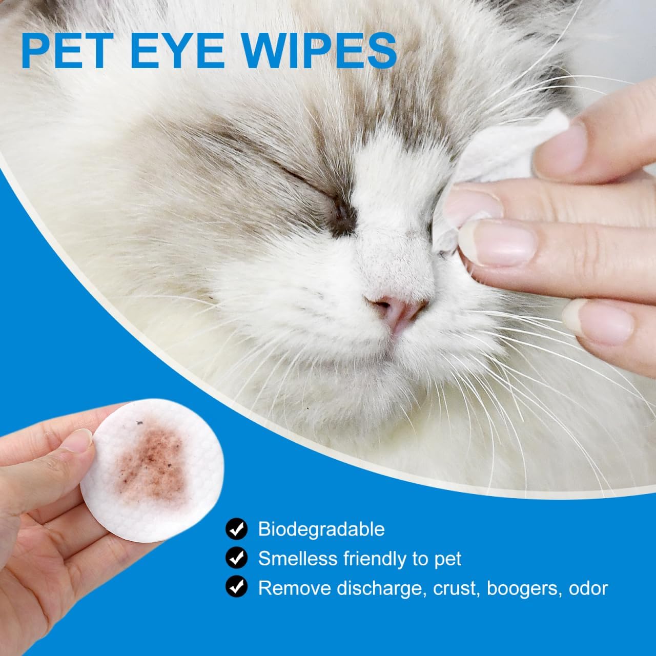 OPULA Dog Eye Wipes Biodegradable, Hypoallergenic Cat Dog Eye Cleaner, Pet Tear Stain Remover Wipes | Wrinkle, Face, Eye Cleaner Pads to Gently Remove Discharge, Crust | Unscented Pet Tear Wipe -300PZ
