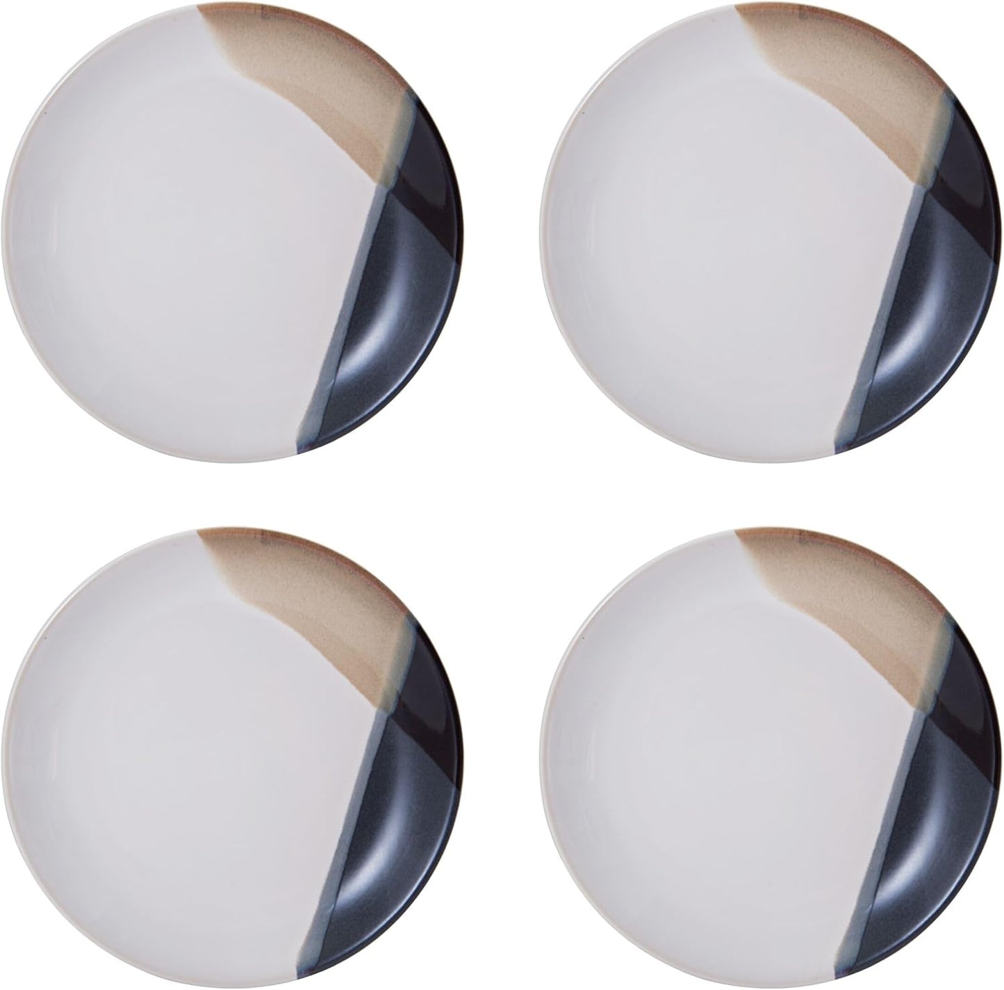 Gourmet Basics by Mikasa Caden 16-Piece Stoneware Dinnerware Set — Service for 4, Reactive Glaze, Black/Tan & White Finish, Microwave & Dishwasher Safe, Everyday & Formal Use