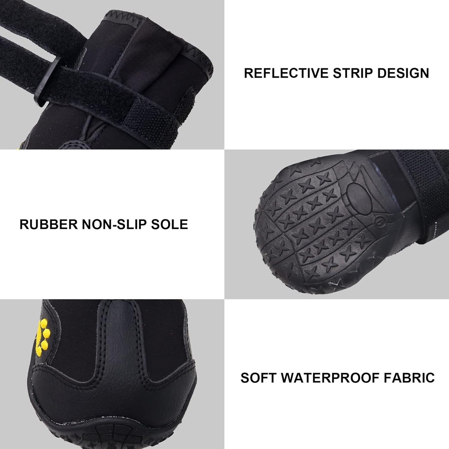 Dog Boots for Large Dogs, Medium Dogs and paw Guards for Snowy Winters, hot Summer Roads, Waterproof Rainy Days, Outdoor Walking, and Non-Slip Indoor Hard Surfaces 4 Pieces