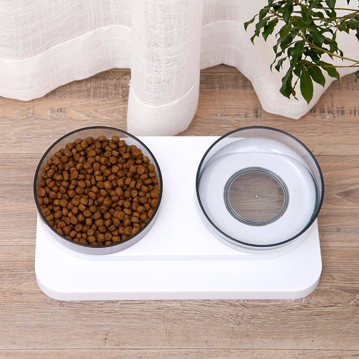 Elevated Bowls 15° Tilted Raised Dish Clear Double Feeding Bowls with Stand for Food and Water Easy to