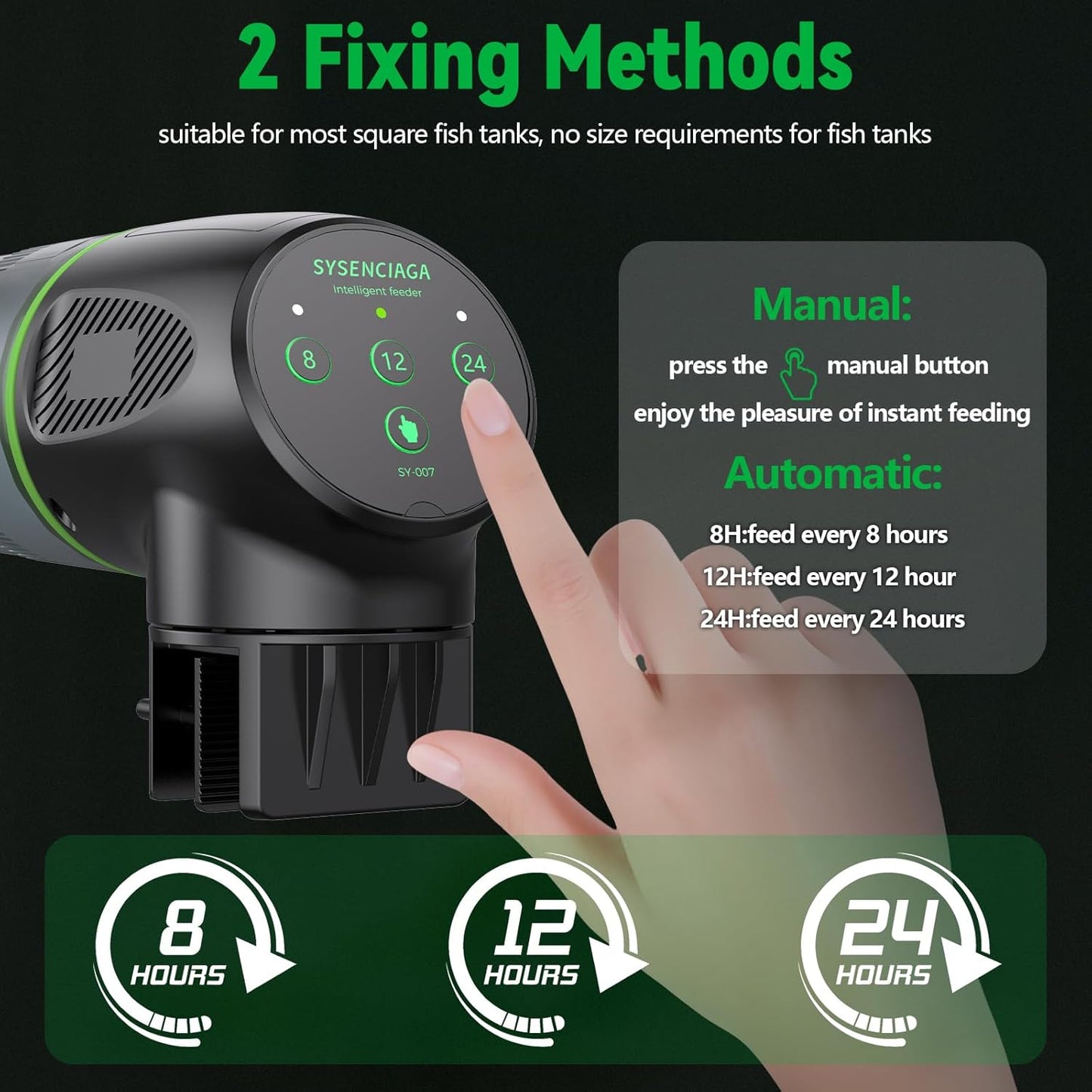 Automatic Fish Feeder for Aquarium, Auto Food Dispenser with Timer, 200 ml Fish Feeder for Pellets Granules & Strips, 360° Rotation Automatic Fishs Dispenser for Small Tank, Big Aquariums & Pond