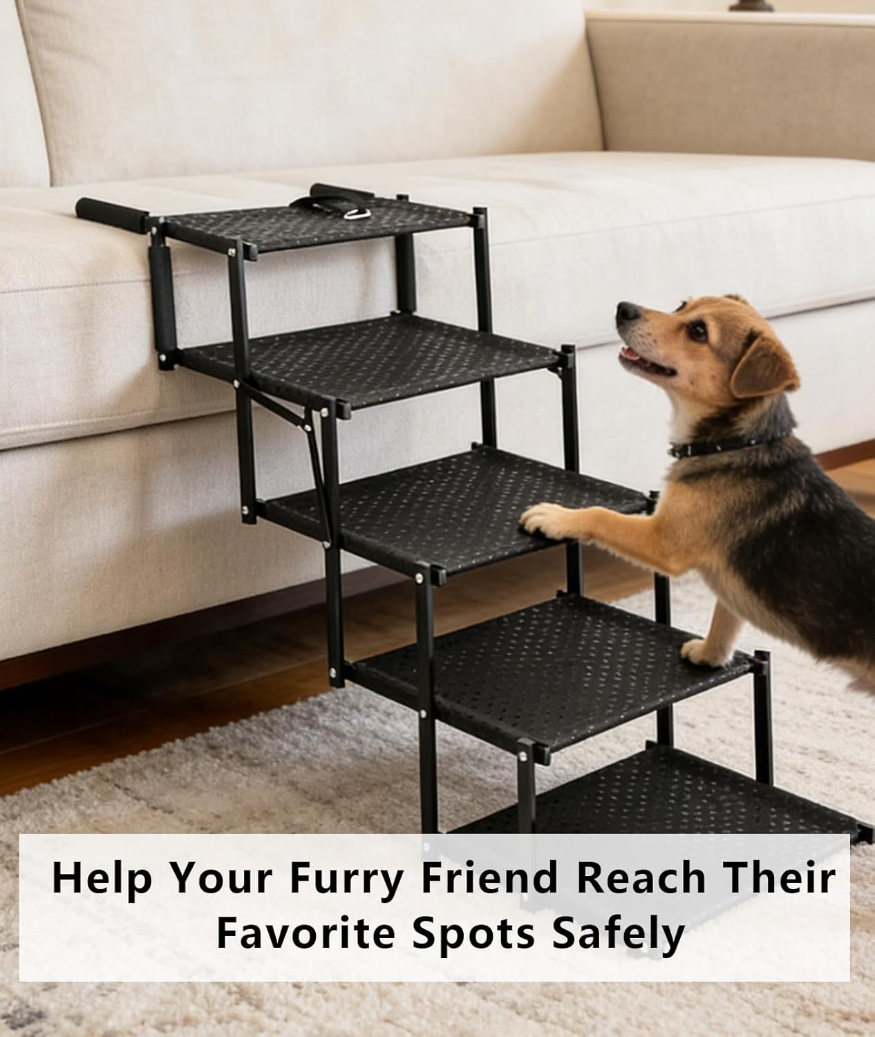 Dog Stairs for Large Dogs - 5 Step Non-Slip Pet Stairs & Steps for Bed, Couch, Car, Truck SUV | Portable Ramp Alternative for Senior Dogs, Helps Joint Health, Easy Carry Travel