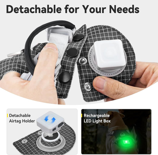 Joytale No Pull Dog Harness with AirTag Holder, Soft Night Safety Light up Dog Harness with Control Handle and 2 Clips, Adjustable Lightweight Dog Vest for Large Sized Pet Everyday Use, Black, L