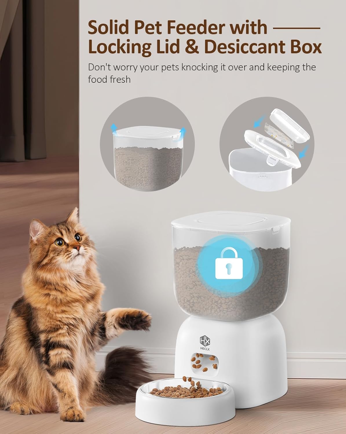 Automatic Cat Feeder with 3L Dry Cat Food Dispenser and 2L Water Fountain, Timed Dog Feeder with Portion Control and Daily Meals, Wire/Battery Automatic Feeders in White