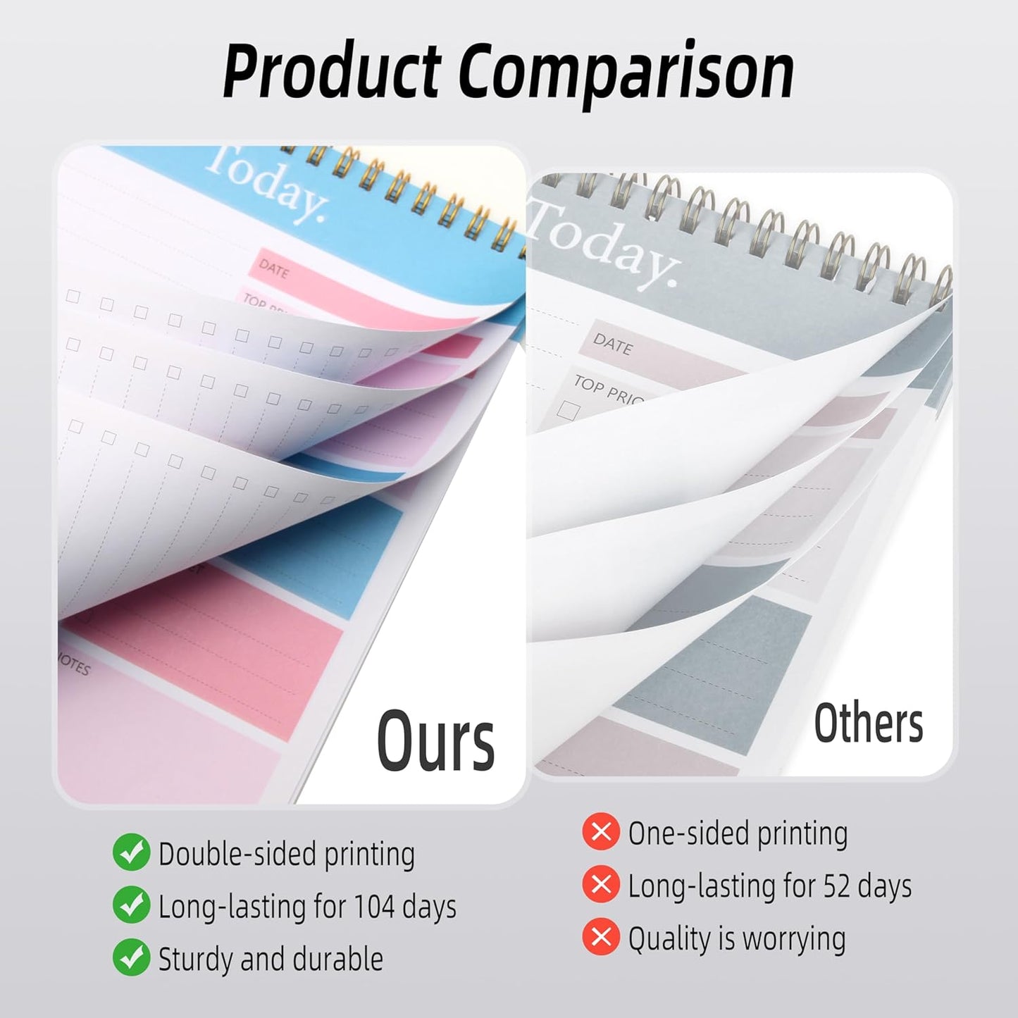To Do List Notepad - Daily Planner Notepad Undated 52 Sheets Tear Off, 6.5" x 9.8" Checklist Productivity Organizer with Hourly Schedule for Tasks