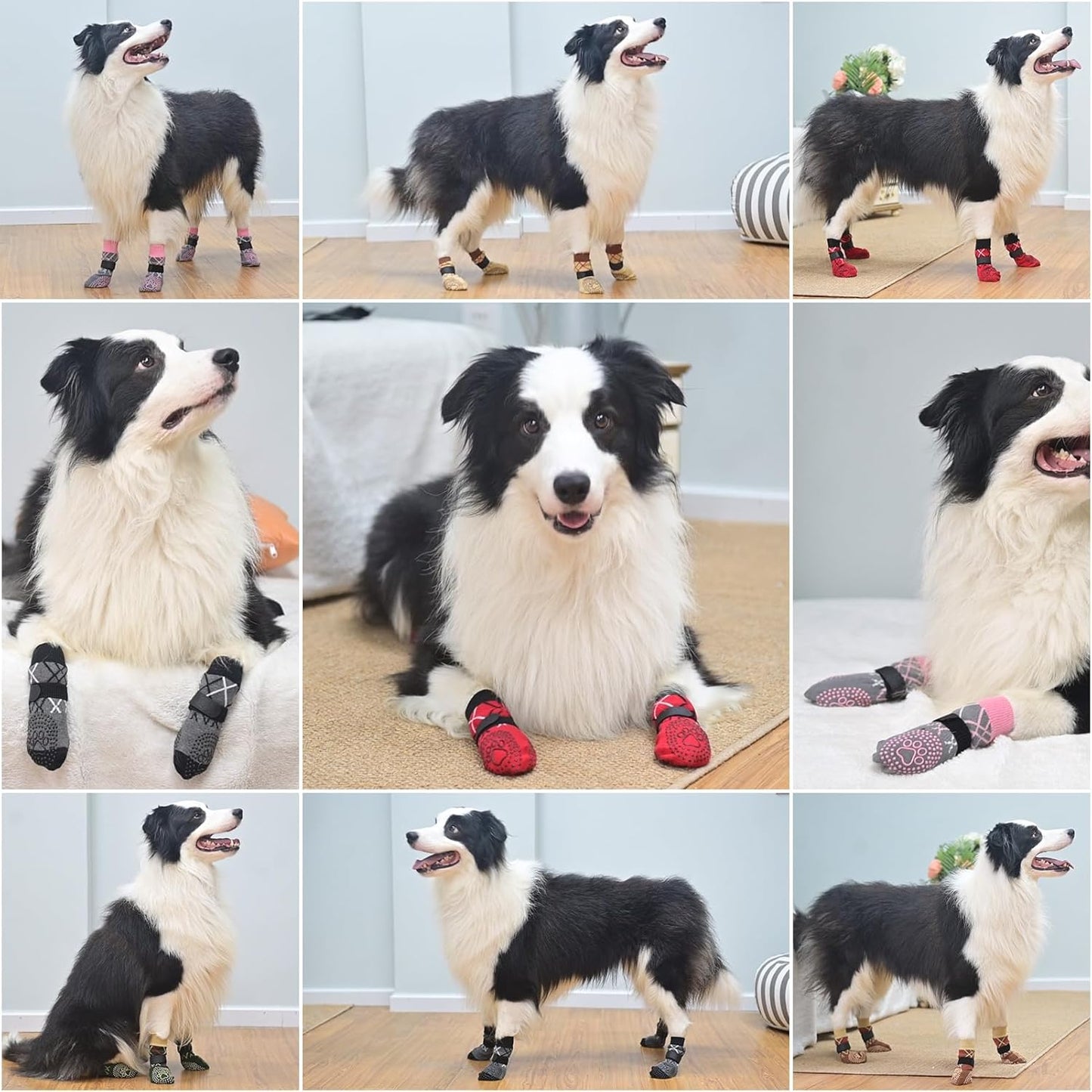 BEAUTYZOO 6PCS Dog Socks to Prevent Licking Paws for Cold Pavement, Winter Dog Shoes with Grippers for Hardwood Floors Anti Slip, Puppy Boots & Paw Protectors for Small Medium Large Senior Dogs, SM