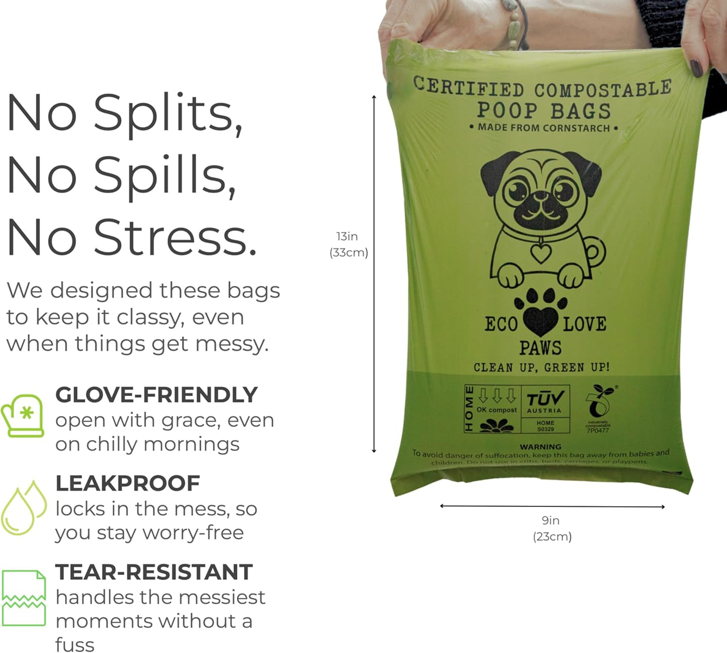 Certified Compostable Dog Poop Bags - 240 Bags (16 Rolls), Eco Friendly Plant Based and Plastic Free, ASTM D6400 Certified, Leakproof Unscented