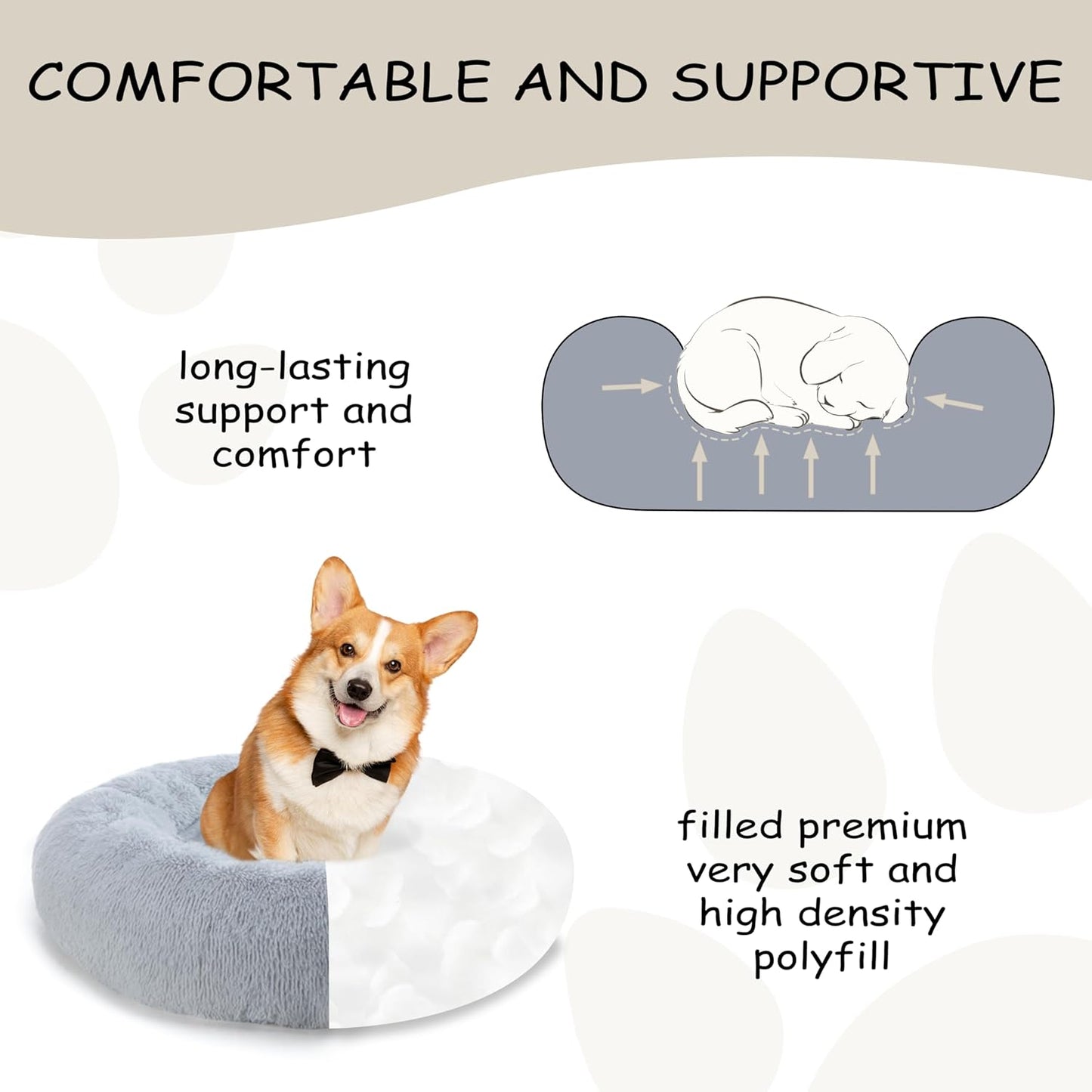 Calming Dog Bed Medium Size Dogs,30'' inch Plush Anti-Anxiety Donut Dog Bed for Medium Large Dogs, Warming Cozy Round Cuddler Nest Pet Bed, Grey