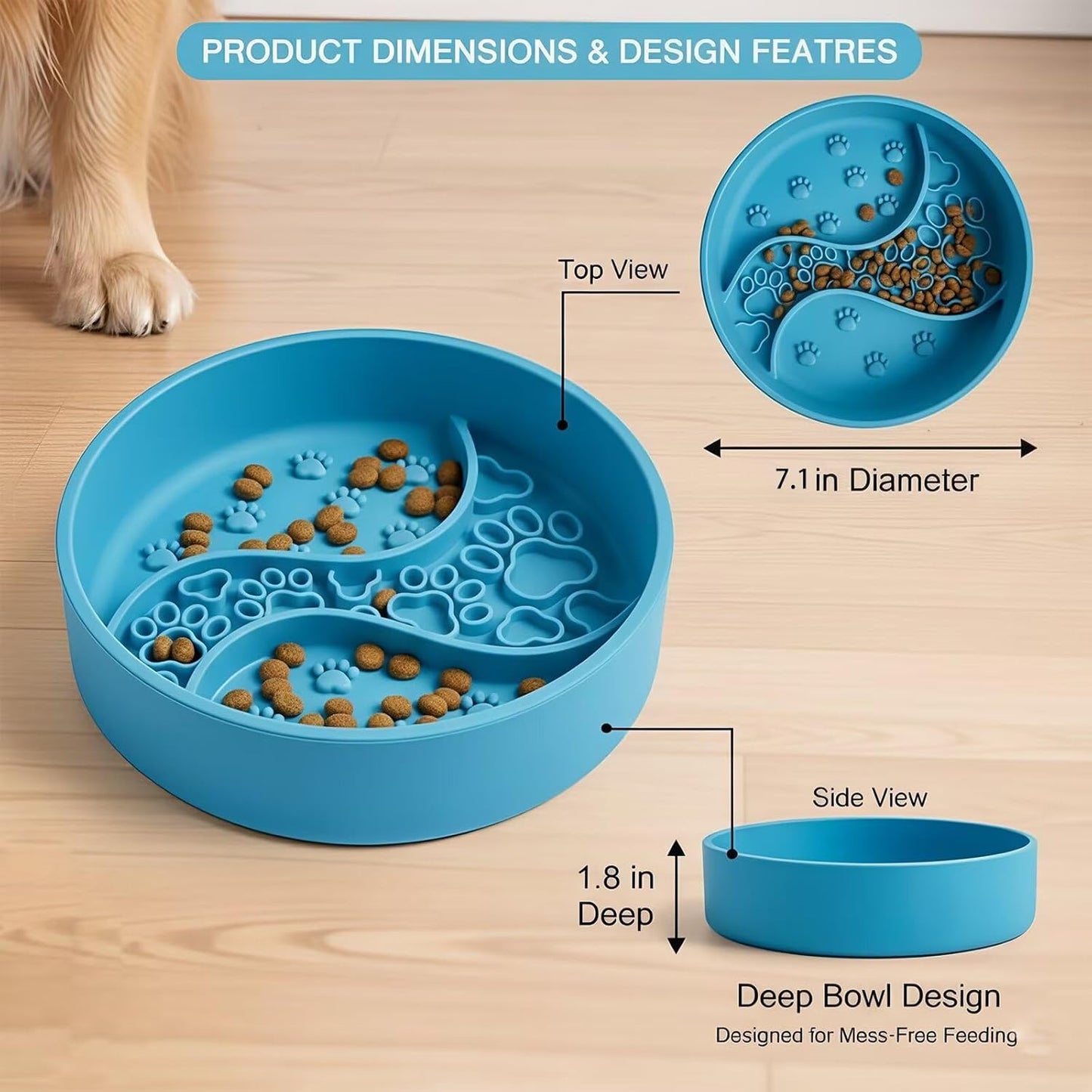 2026 New Silicone Slow Feeder Pet Bowl – 1.8 in Deep Slow-Eat Dog & Cat Bowl with Strong Suction Base, Dry & Wet Food Separation, 2–3 Cups Capacity, Easy Clean Non-Slip Design,BPA-Free
