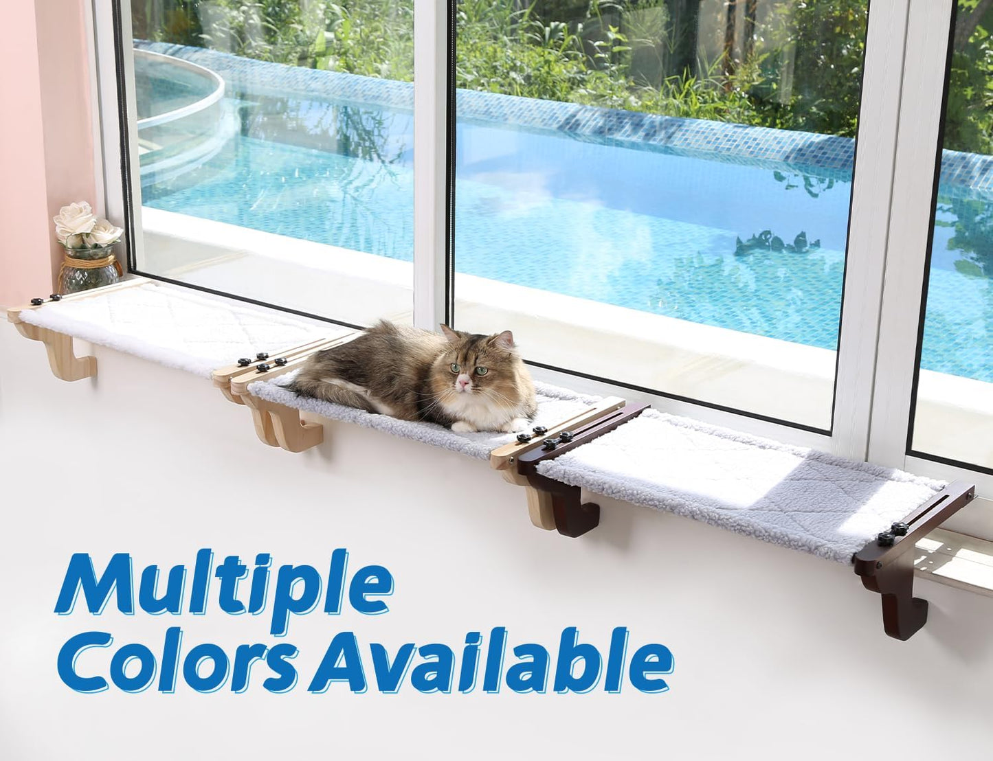 Zakkart Easy Seat Cat Perch for Window Sill - Hammock Design w/Premium Wood & Robust Metal Frame - Cat Window Seat for Large Cats and Kittens (Dark Stained Wood w/Gray Bed, Large (26''W x 14''D))