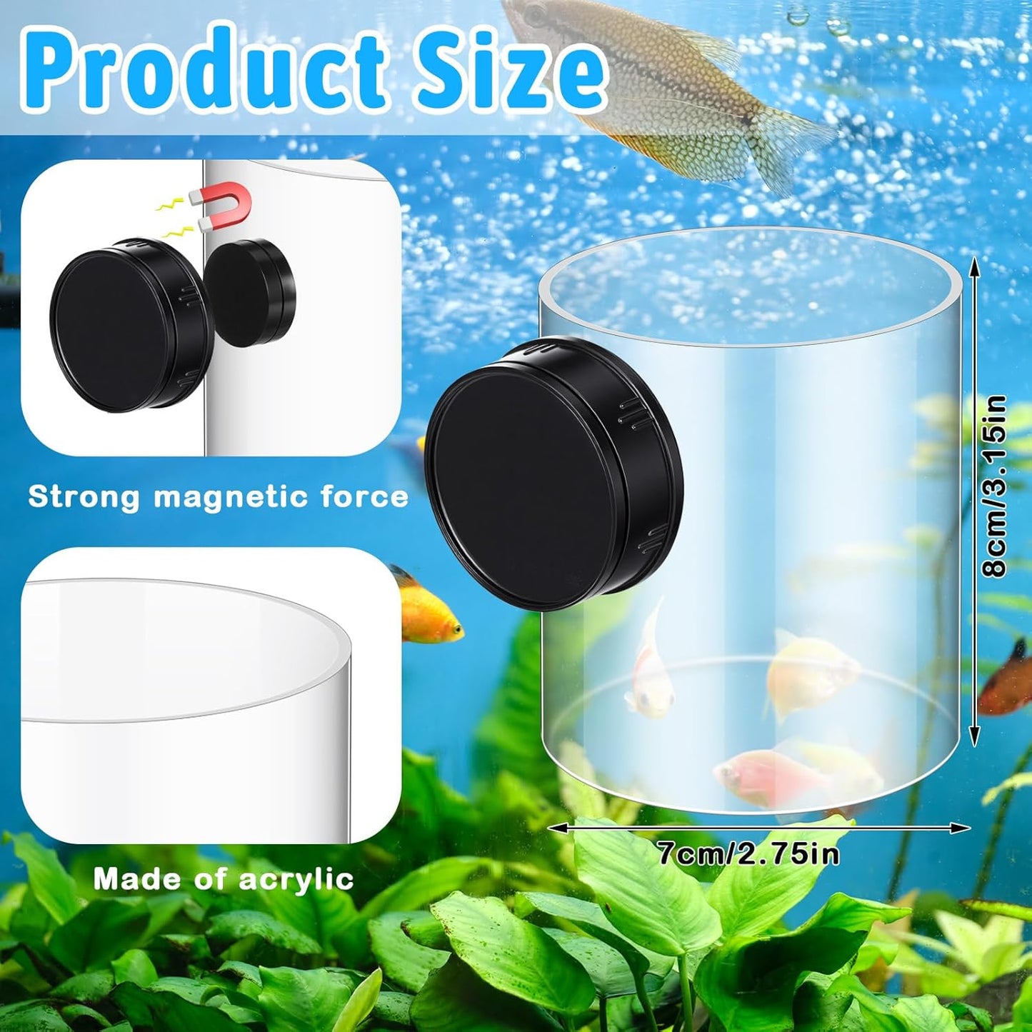 2 Pcs Magnetic Fish Tank Feeders Acrylic Fish Food Feeding Ring for Aquarium Tank Accessories, Suitable for Pellet, Frozen, Flake or Freeze Dried Food