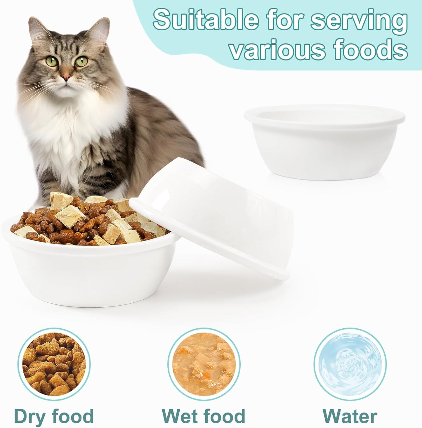 Sunhoo 3 PCS Replacement Ceramic Cat Bowls Pet Dish Microwave and Dishwasher Compatible - Outer Diameter(4.7in/12cm)