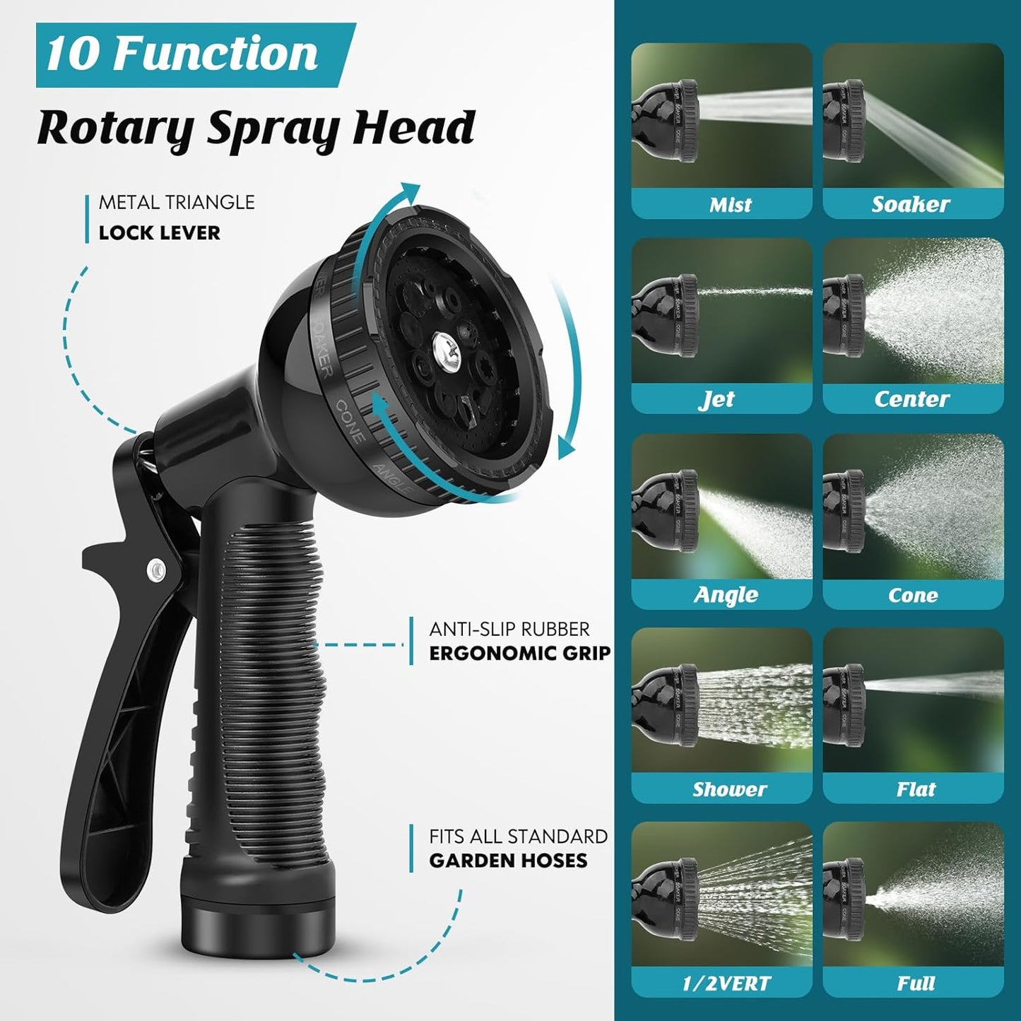 Garden Hose 100ft, 3/4" GHT Non-Expanding Water Hose Lightweight, Flexible Garden Hose with 10 Function Nozzle, Kink-Free, Sturdy, High-Pressure, Abrasion Resistant Hoses for Yard, Garden