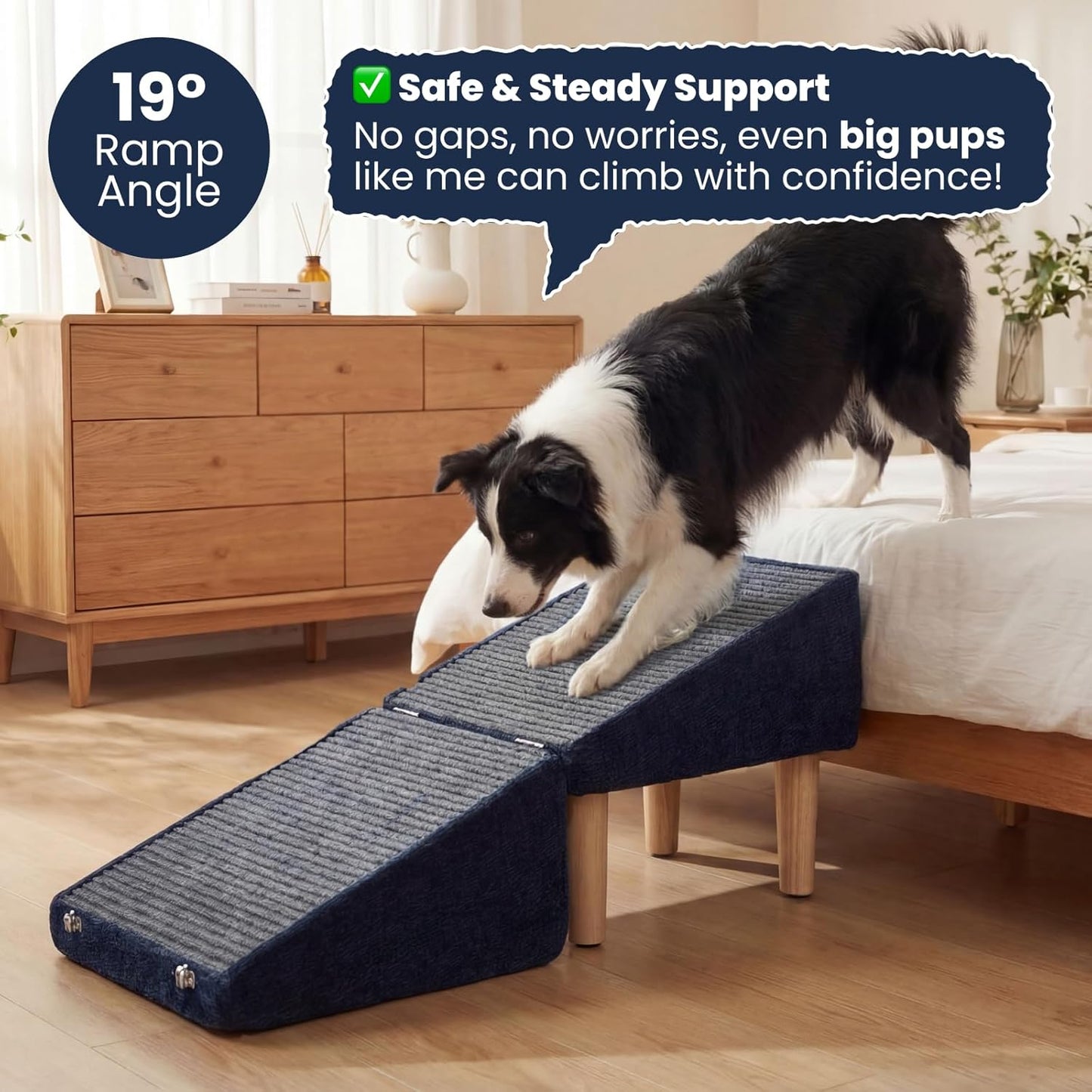 3-in-1 Dog Ramp 18.9"×17.7"×18.9" with Storage – Pet Stairs for Senior & Injured Dogs & Cats, Hidden Storage Footstool, Ottoman Anti-Slip, Supports 220 lbs for Beds & Sofas