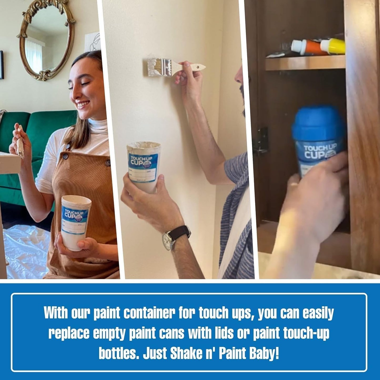 Touch Up Cup Empty Plastic Paint Storage Containers with Lids for Leftover Paint, Touch Ups, As Seen On Shark Tank Products, 13 oz, Pack of 3