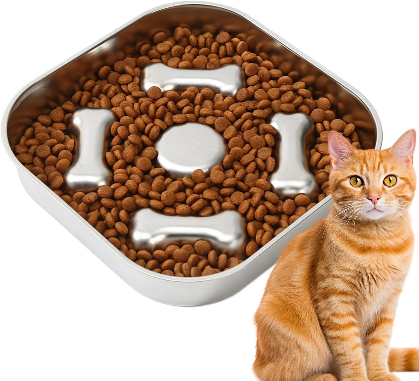 Puppy Slow Feeder Bowl - Stainless Steel Pet Puzzle Dish - Slow Feeder Dog Dishes Large Breed - for Small Medium Large All Breeds Wet Dry Food Indoor Home Outdoor