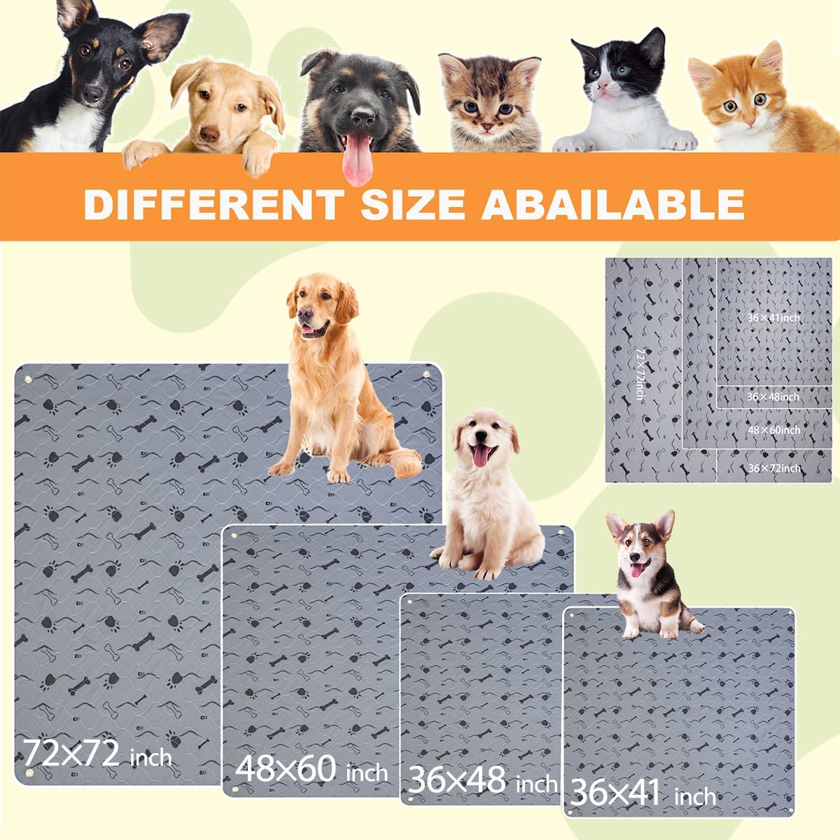 Washable Dog Pee Pad, Heavy Absorbency,Gray, Pack of 2, Waterproof Bed Pads, Puppy Training, Reusable Pet Training Mat