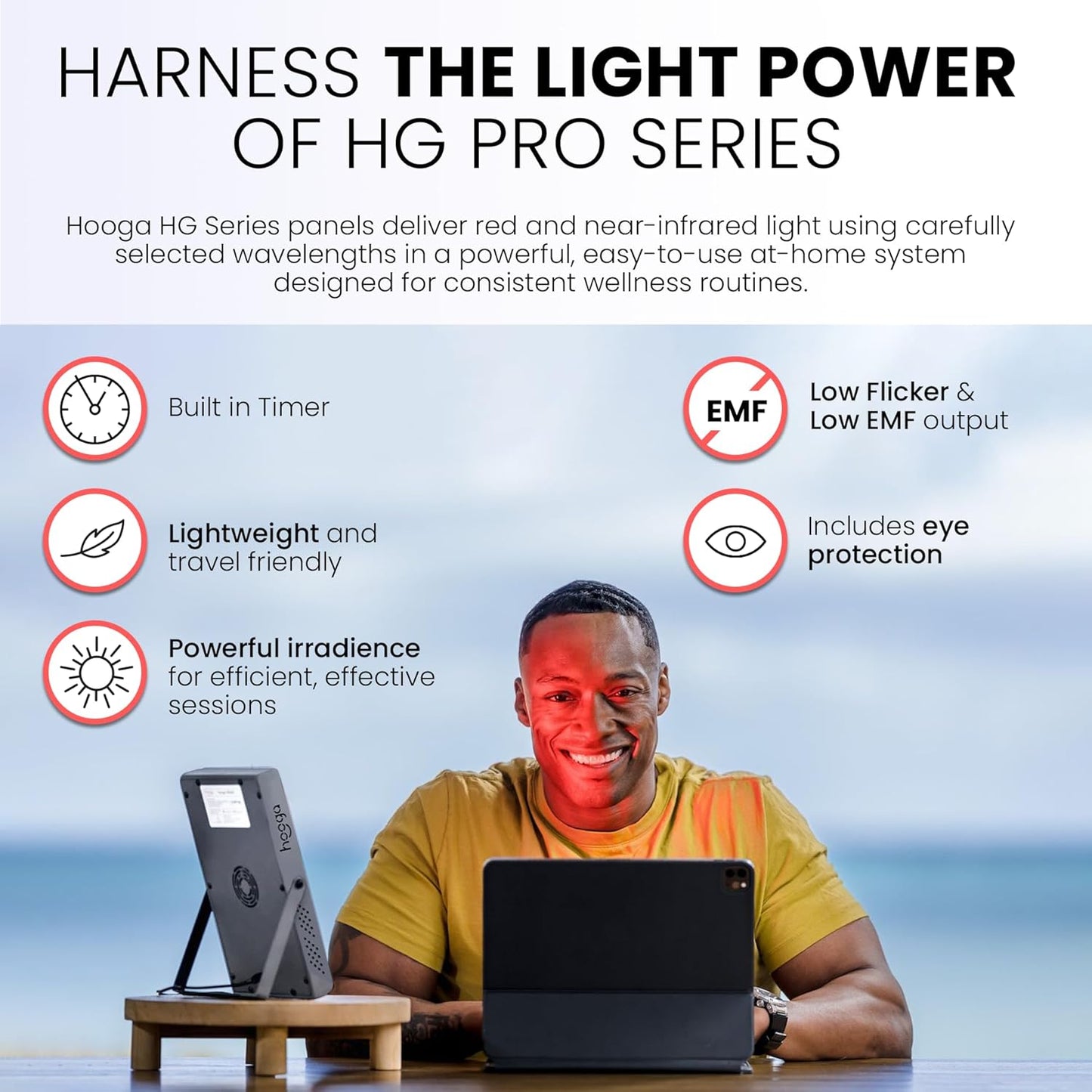 Hooga Red Light Therapy Panel Device – 660nm Red & 850nm Near Infrared Light Therapy, LED Light Therapy Lamp for Face & Body, 40 LEDs, Timer, Adjustable Stand – HG200