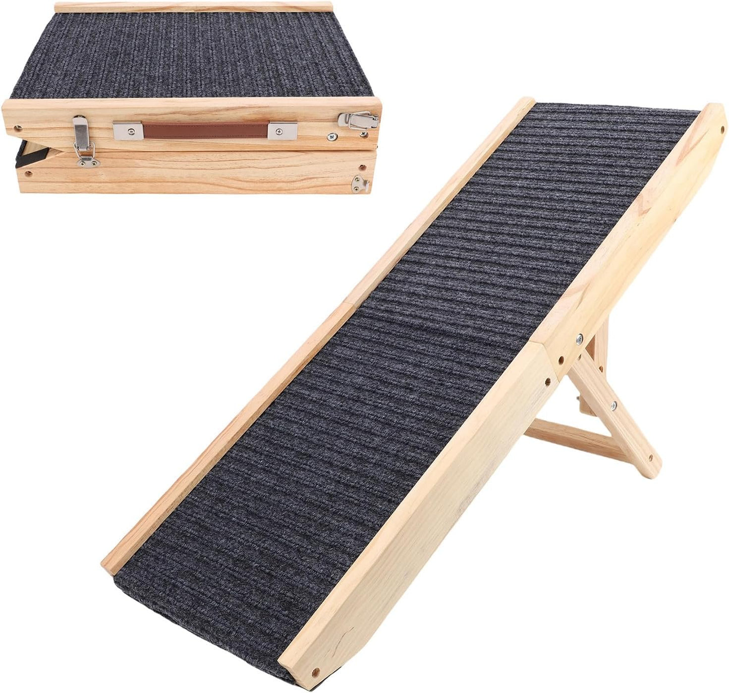Luqeeg Foldable Dog Stairs, Portable Car Ramps, Anti Slip Wooden Dog Ramp Sturdy Gentle Slope Design Reduce Joint Pressure Space Saving Pet Stairs for Bed Couch Sofa Travel
