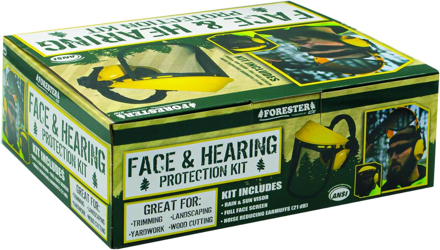 FORESTER Face Protection Equipment Kit - Visor Face Shield Ear Muffs Personal Protective Equipment Safety Gear Landscaping Tools Masks for Construction Workers Yard Work Accessories - Black and Yellow