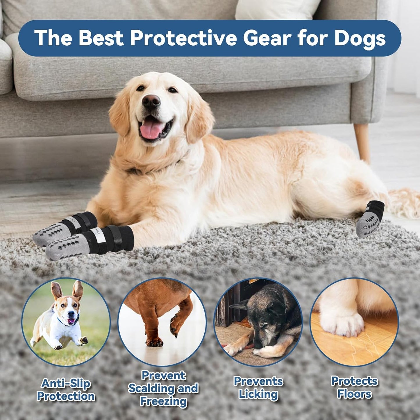 Non Slip Dog Socks to Prevent Licking Paws - for Hardwood Floors Anti Slip - Grippy Socks for Senior Dog - Double Elastic Reflective Straps Prevent Scratching for Hot Pavement. (Grey, S)