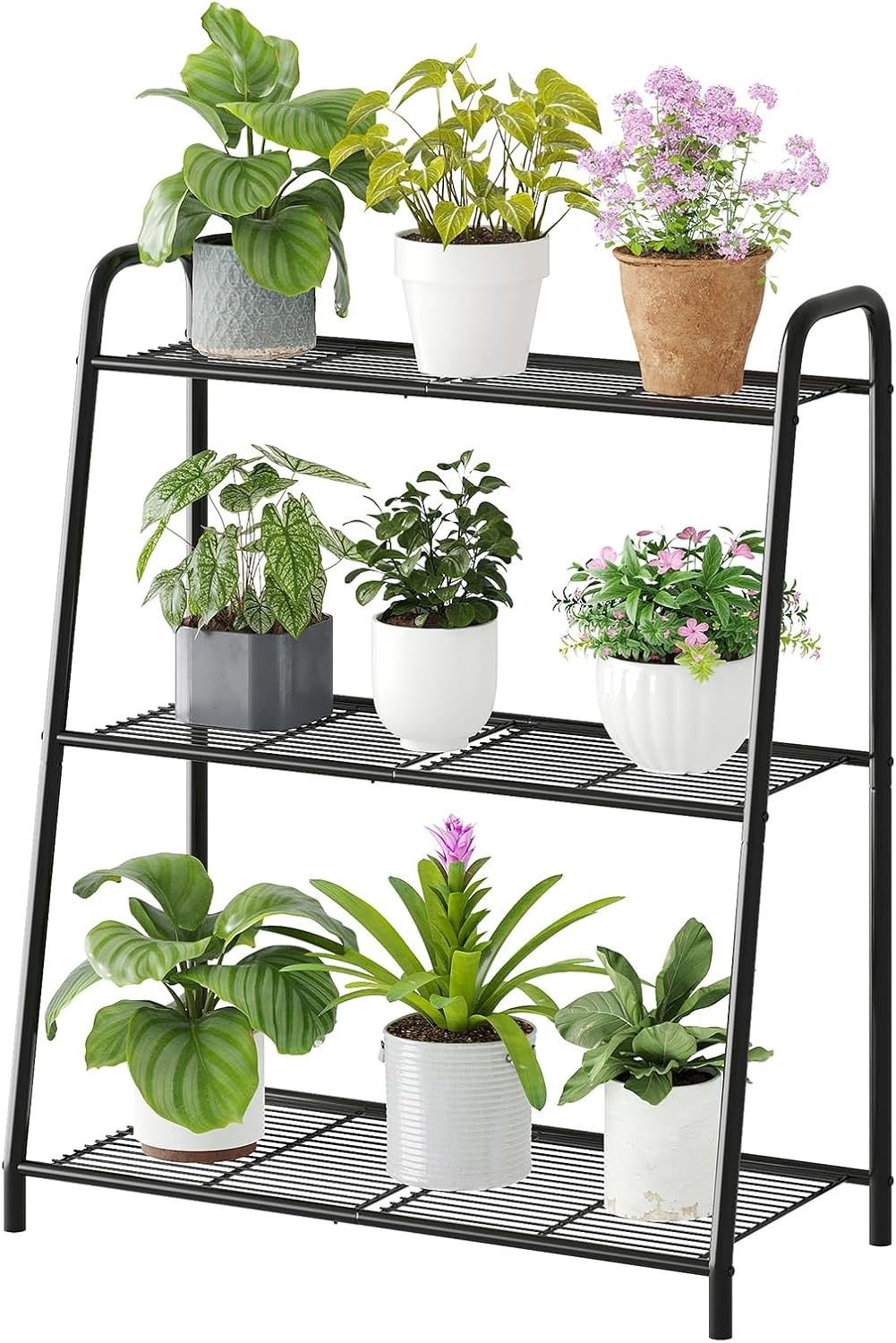 3-Tier Corner Plant Stand, Metal Black Flower Pot Rack, Indoor Outdoor Heavy Duty Shelf (Black, 3 Tier)