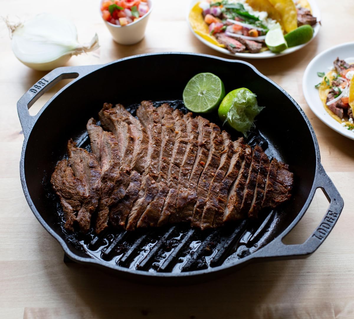 Lodge 12" Cast Iron Dual Handle Grill Pan, Black
