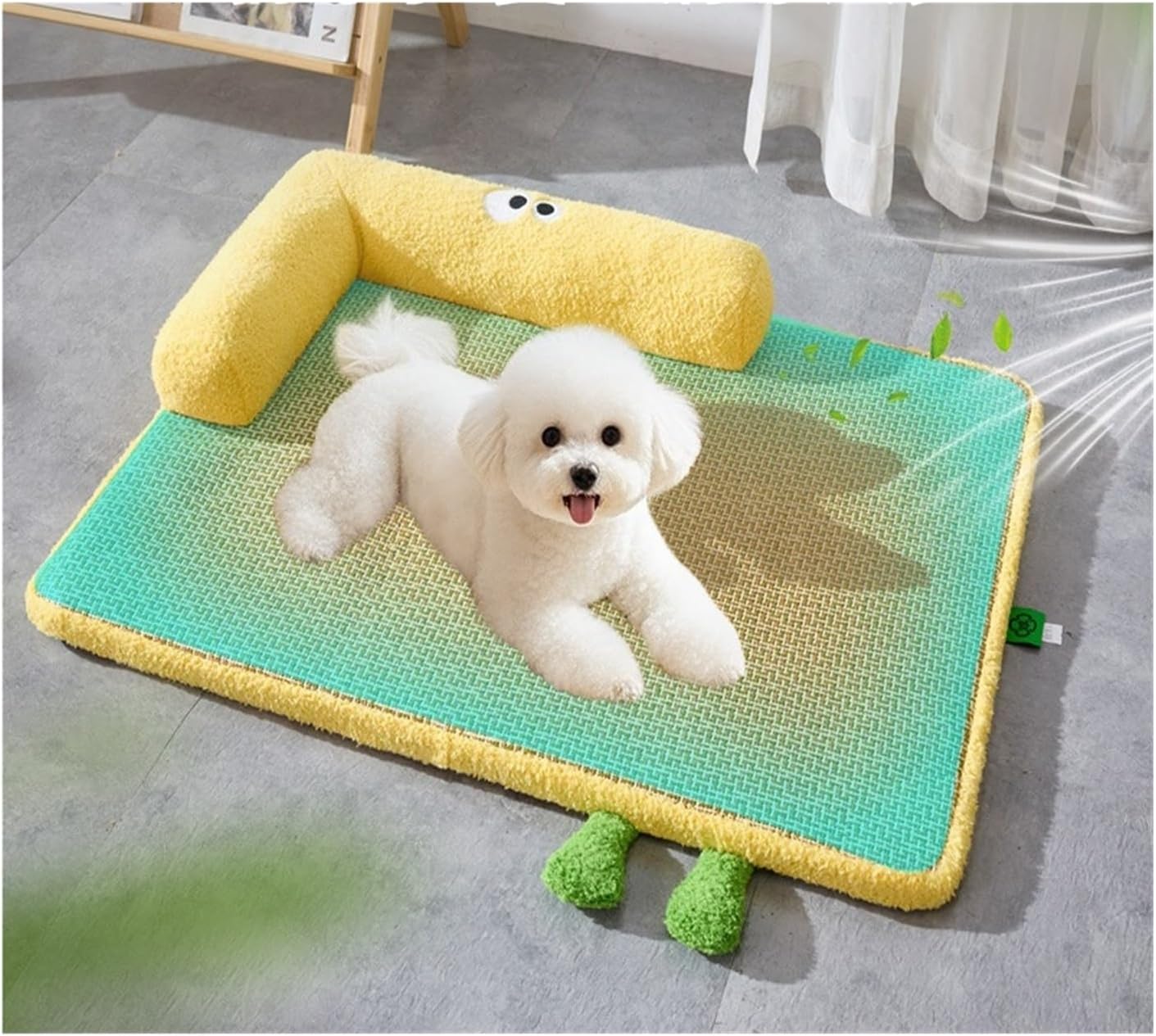 Dog Kennel, Summer Cooling den, Rattan Dog mat, cat, Thickened Sponge pet, Removable and Washable(Checkerboardgreen,M)