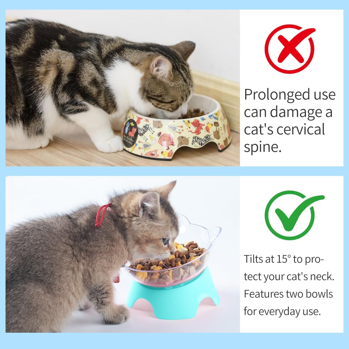 MILIFUN Raised Cat Food Bowls with Stand, Dishes for Food or Water, Tilted Bowl, Pet Dish with Stand (Arcuation-Bule)