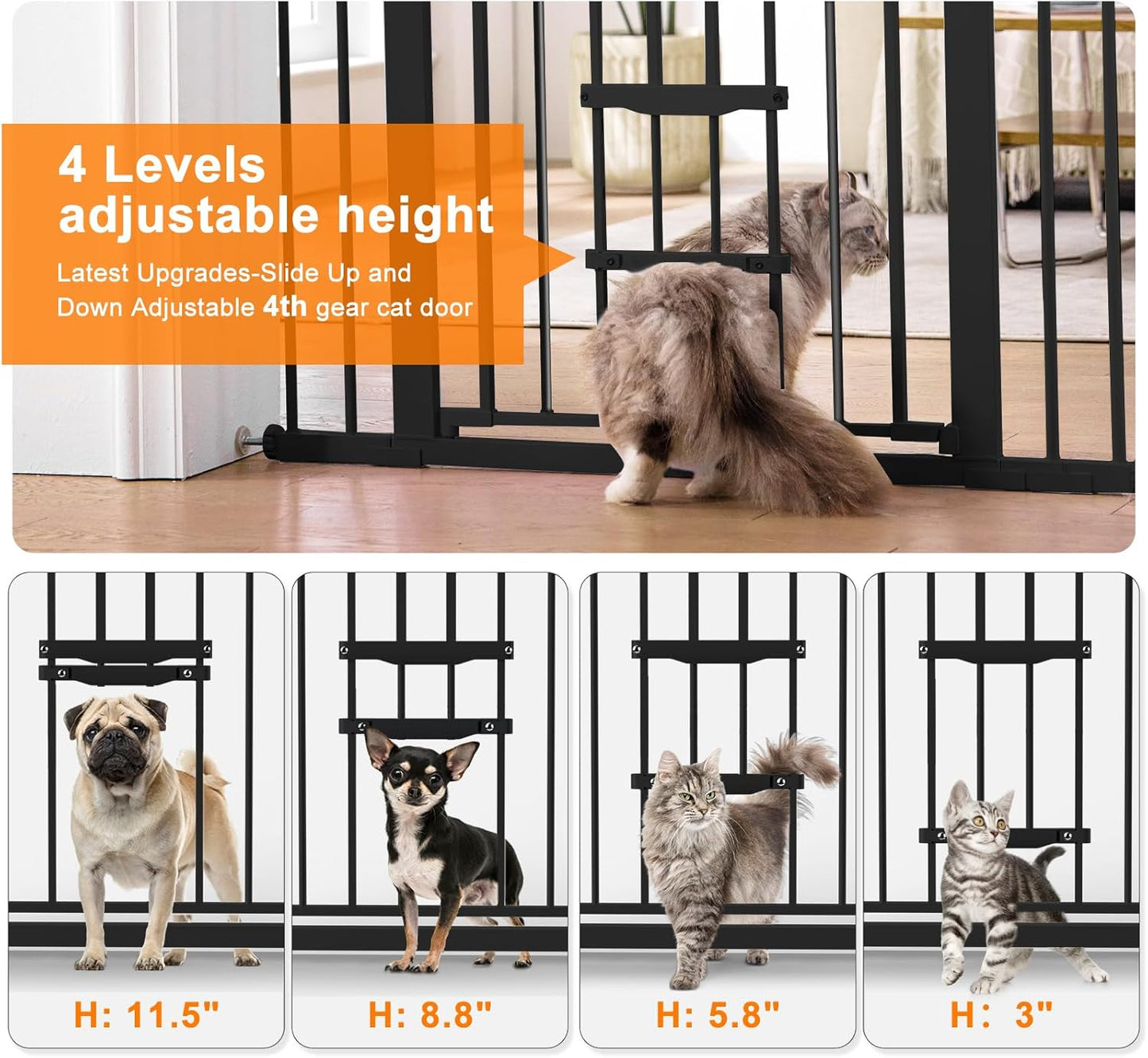 FURTIME 29"-41" Baby Gate with Cat Door Adjustable, Auto Close Dog Gate for Stairs,Doorways and House, Metal Pet Door Pressure Mounted,Easy Install, Effortless Walk Thru, Black