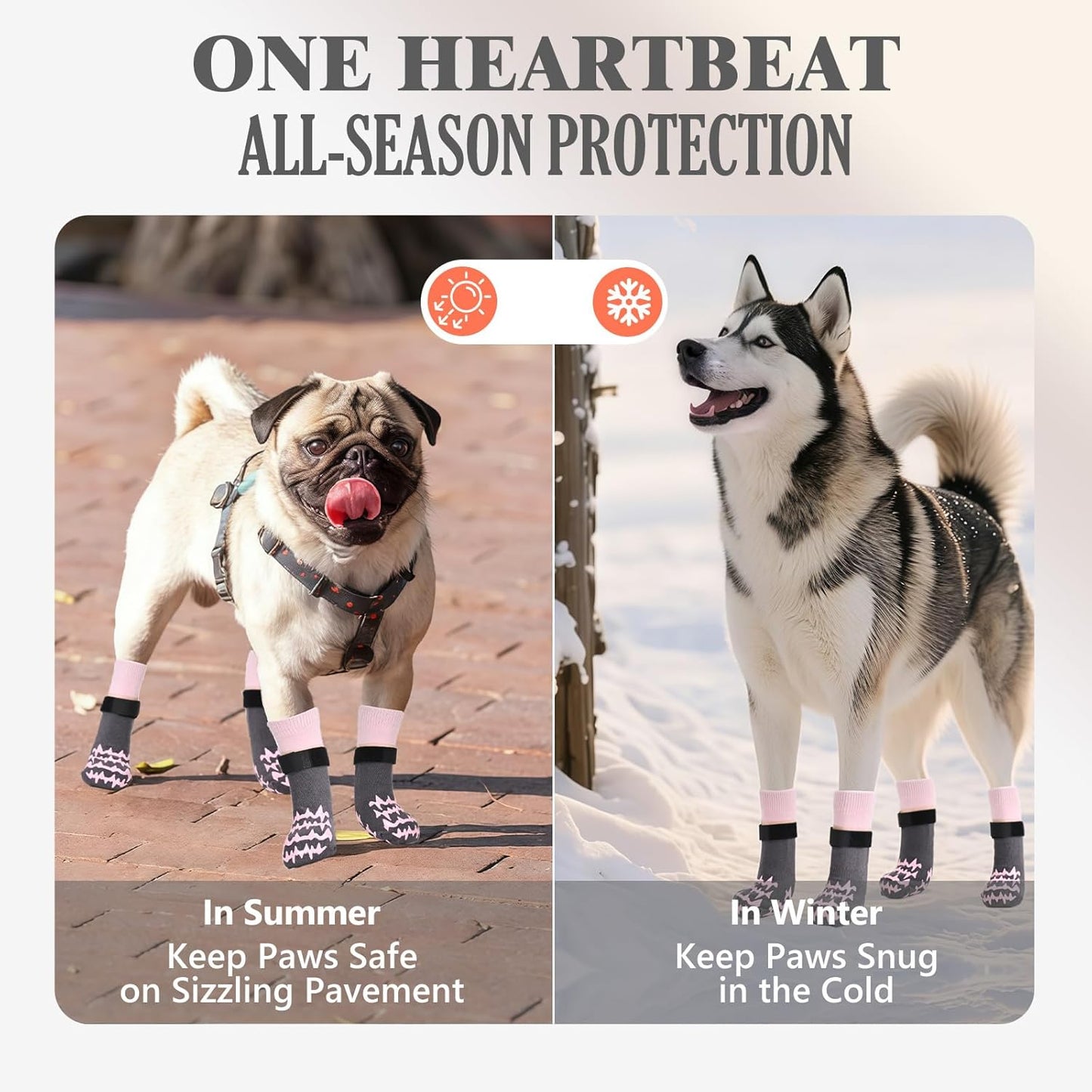 Anti Slip Dog Socks to Prevent Licking Paws, Double-Sided Grippy Dog Socks for Hardwood Floors, No Twist Paw Protector for Hot/Cold Pavement, Dog Booties for Small Medium Large Senior Dogs