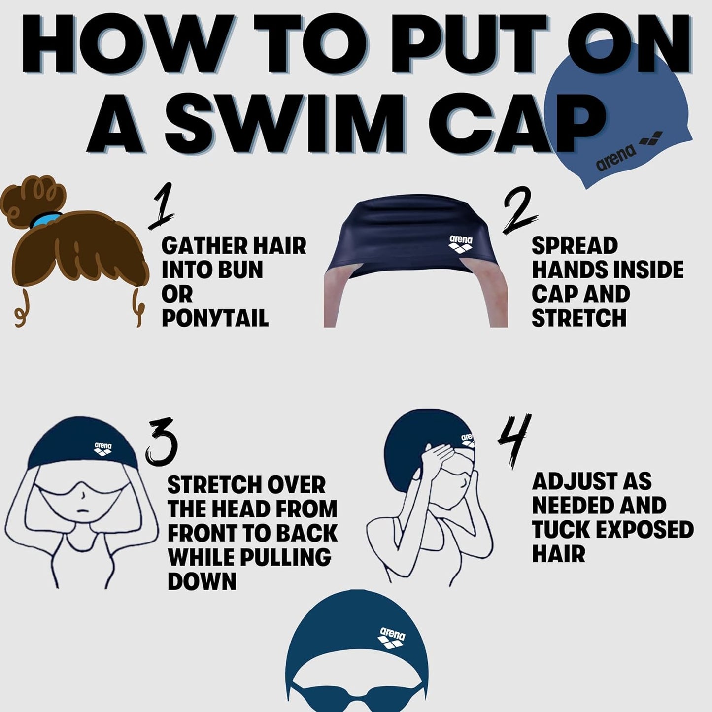 Arena Classic Unisex Soft Silicone Swim Cap for Women and Men, Intensive Training Comfortable Non-Slip Long Hair Swimming Hat