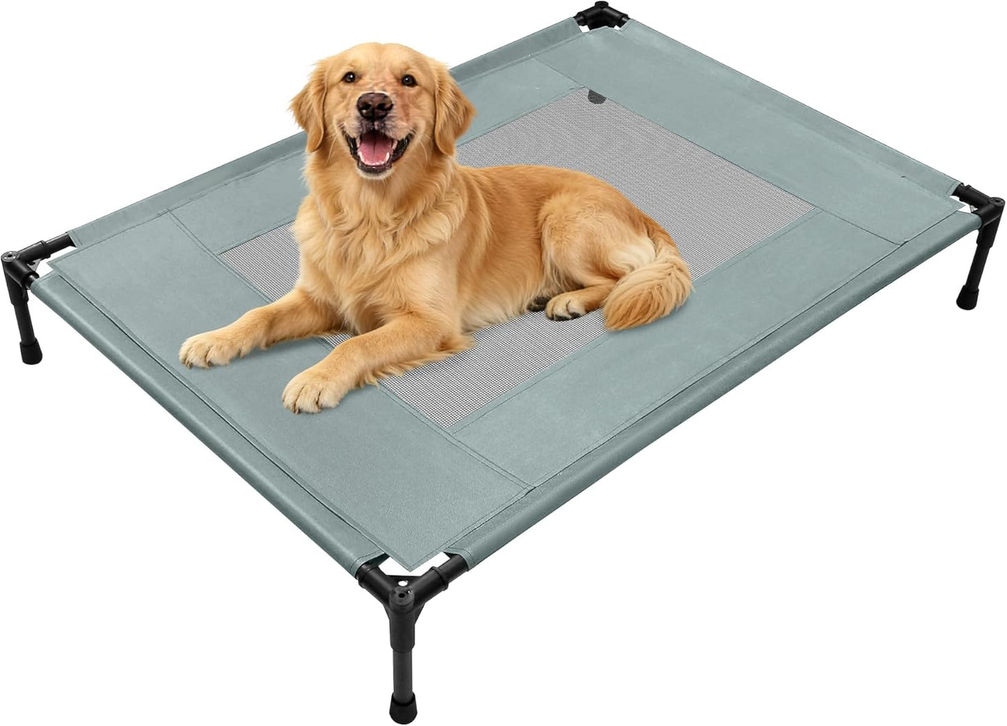 Elevated Dog Bed for Large Dogs - Outdoor Cooling Cot with Washable Breathable Mesh, Portable Raised Pet Bed with Non-Slip Feet & Waterproof Teslin, Heavy Duty & Chew Proof for Camping (Grey, Large)