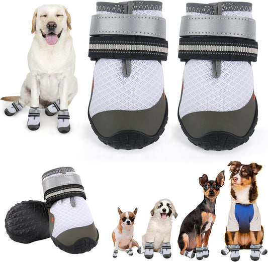 Dog Shoes for Large Small Medium Dogs, Dog Boots & Paw Protectors to Prevent Licking, Anti-Slip Dog Booties with Reflective for Hot Pavement, Outdoor Hiking, Hardwood Floors, Winter Snow (Size 8)