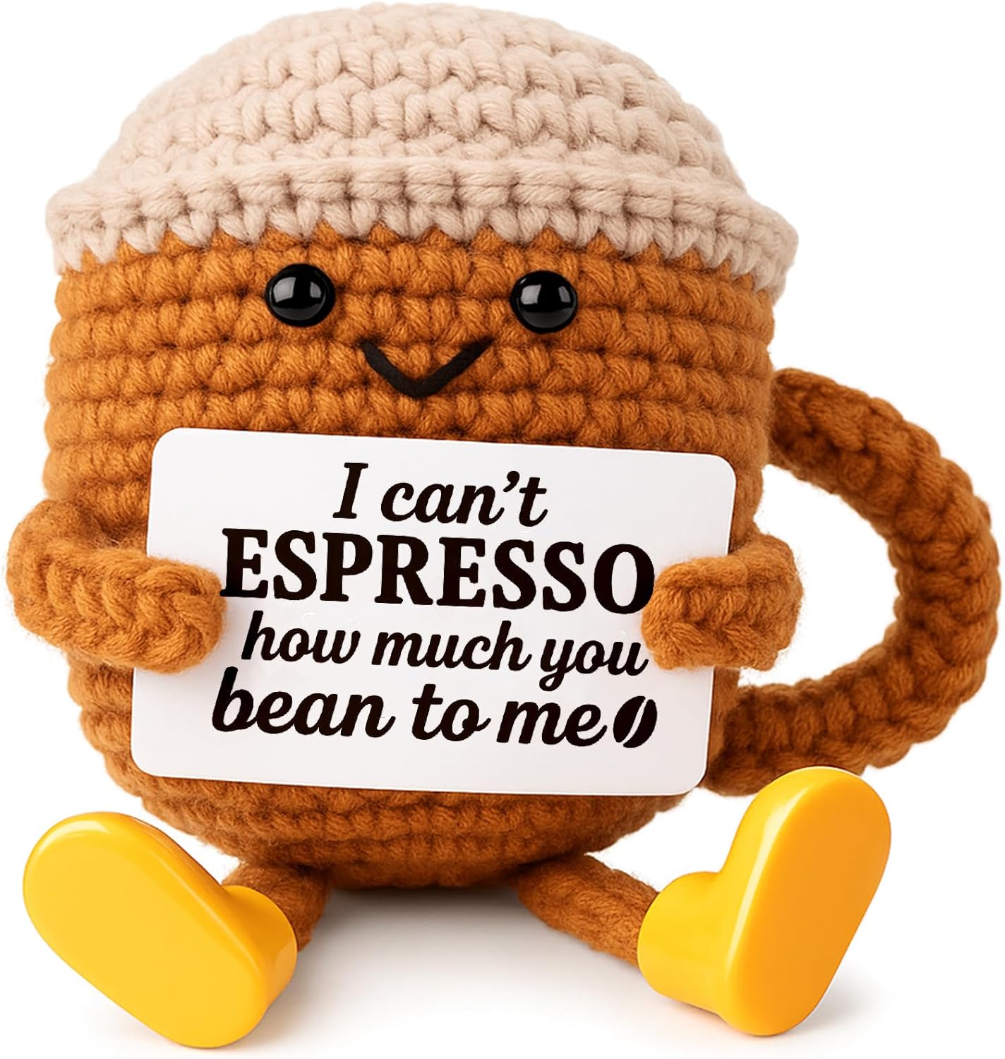 Birthday Gifts for Her Him Women Men Girlfriend Boyfriend, Positive Crochet Coffee Cup Desk Decor, Cute Small Coffee Lover Gift for Best Friend Couple Wife Husband