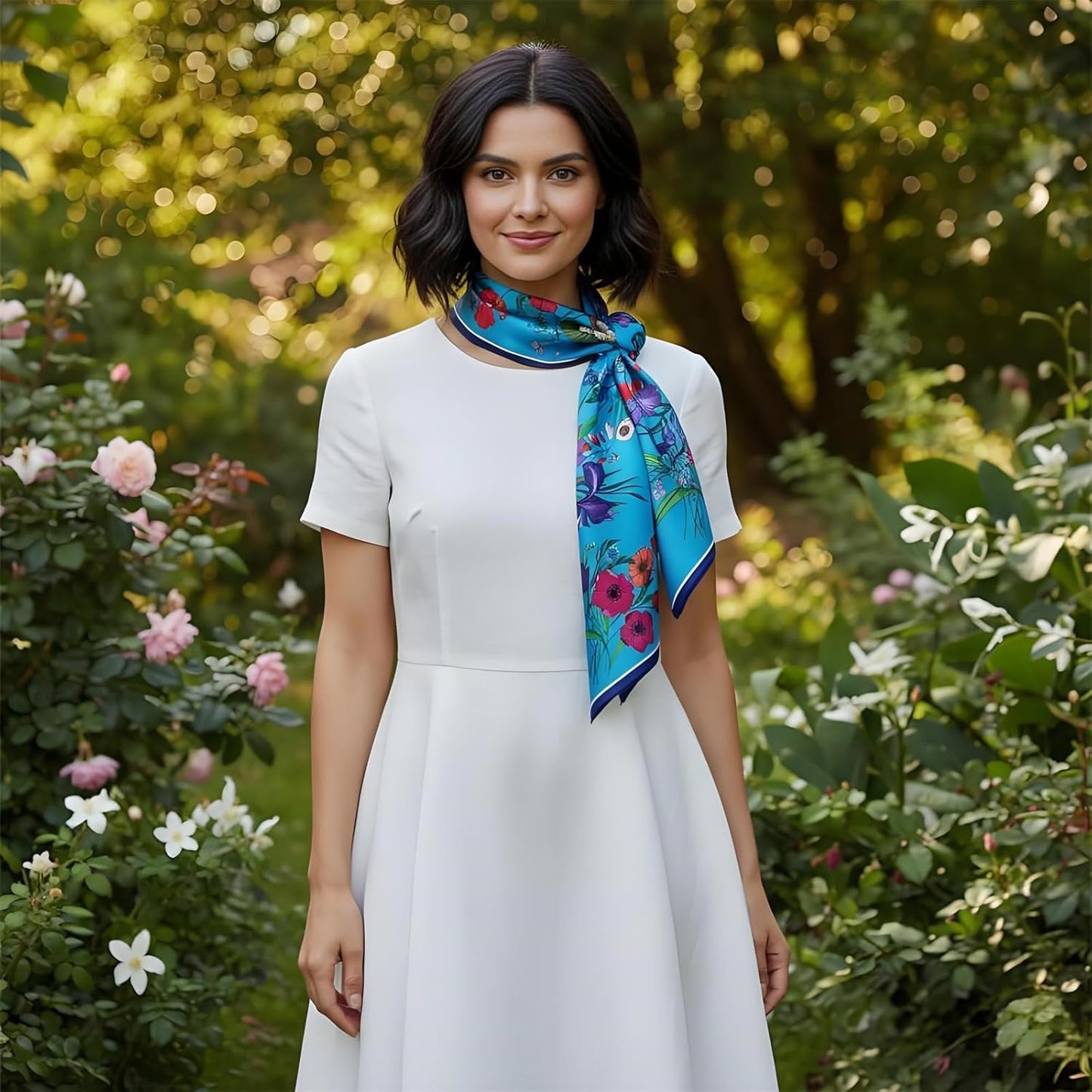 Premium Floral Scarf for Women 35x35 Square Silk Feel-Lightweight Scarves Headscarf Bandanas Wrapping Handbag