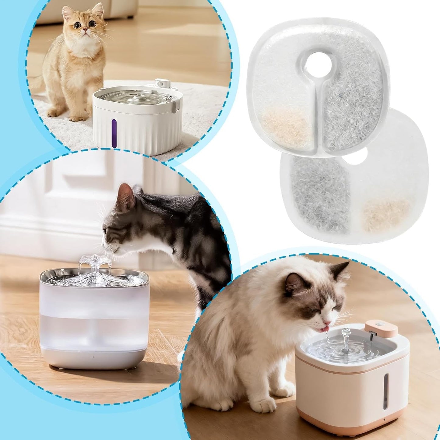 Triple Filtration Replacement - Purified Cat Fountain, Water Filter with Activated Carbon, Pet Dispenser with 12 Pack, Dog Accessories Ceramic Compatible, Health Promotion for Indoor Daily