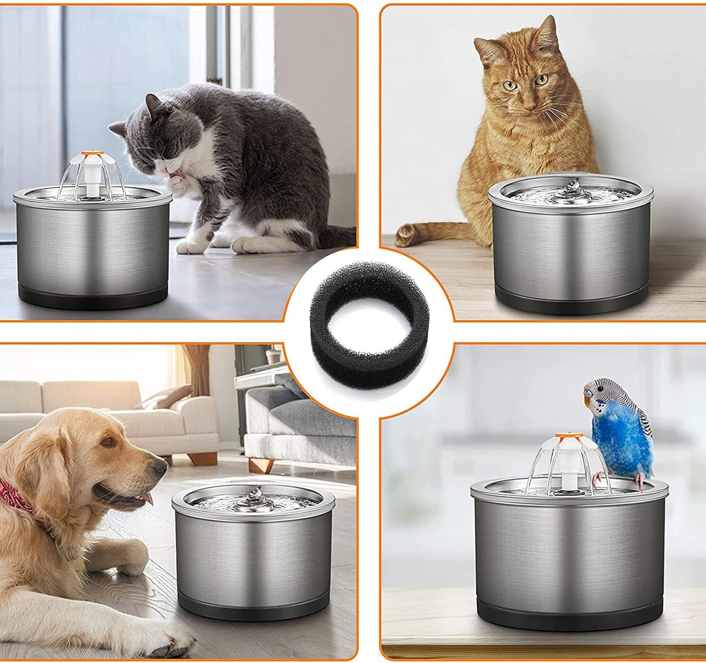 8 Pieces Pet Fountain Foam Filters Round Sponge Black Filter Foam Pet Cat Fountain Replacement Filter for 2.5 L/ 84 oz Stainless Steel Cat Fountain Pet Drinking Water